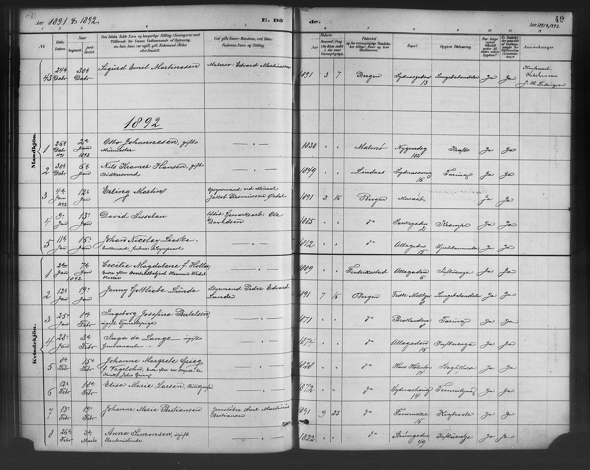 Johanneskirken sokneprestembete, SAB/A-76001/H/Hab: Parish register (copy) no. D 1, 1885-1915, p. 49