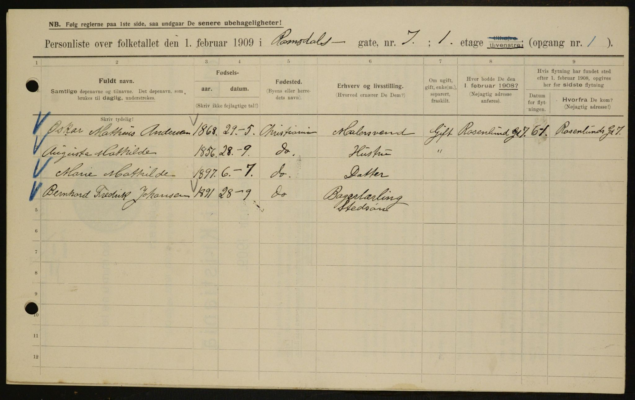OBA, Municipal Census 1909 for Kristiania, 1909, p. 75483