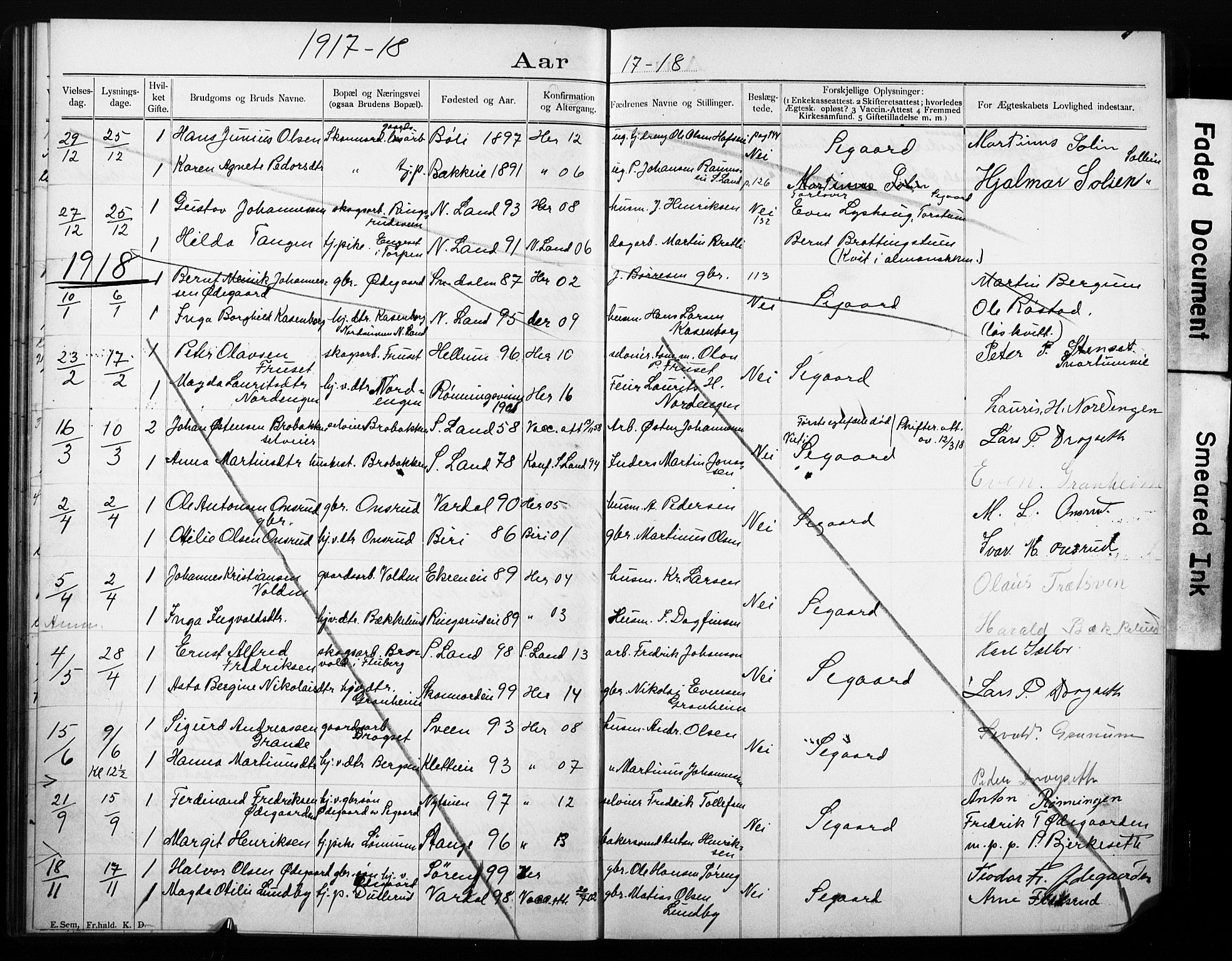 Biri prestekontor, AV/SAH-PREST-096/I/Ie: Banns register no. 1, 1900-1918