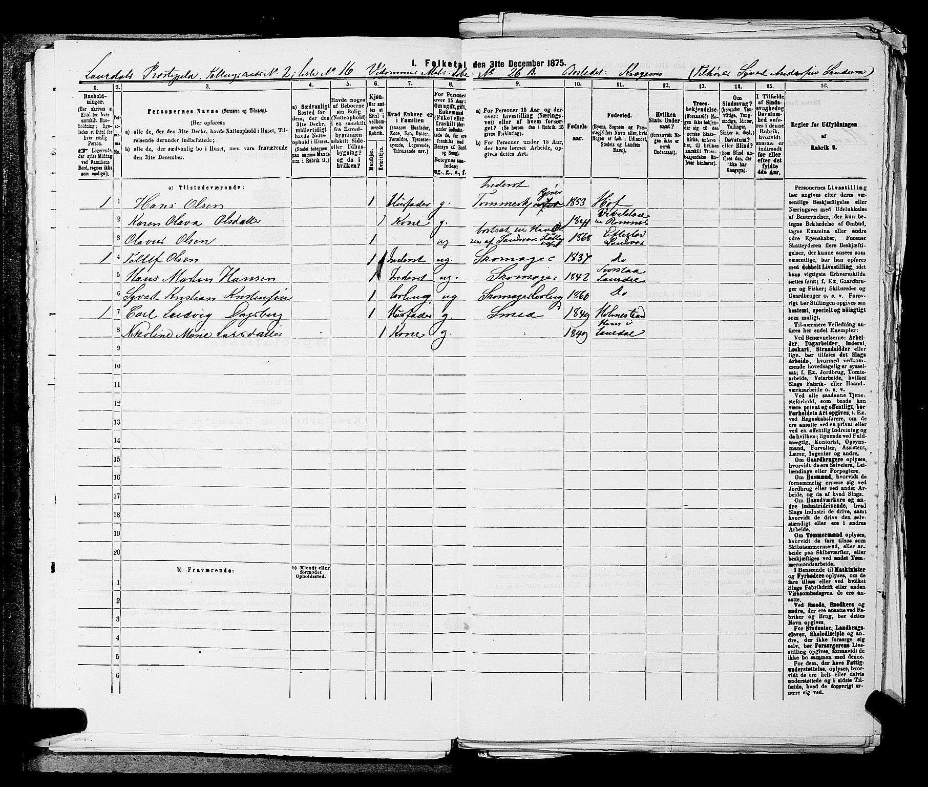 SAKO, 1875 census for 0728P Lardal, 1875, p. 228
