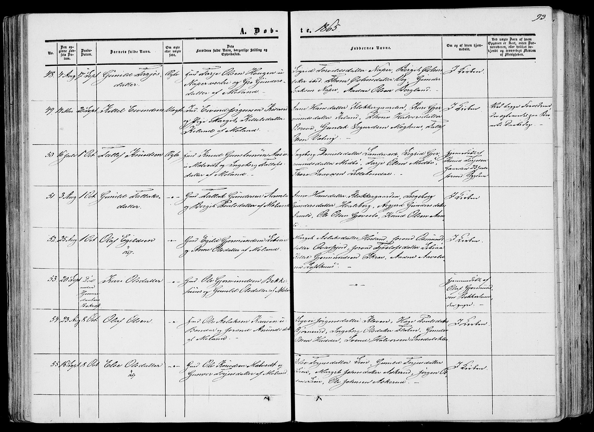 Fyresdal kirkebøker, AV/SAKO-A-263/F/Fa/L0005: Parish register (official) no. I 5, 1855-1871, p. 93