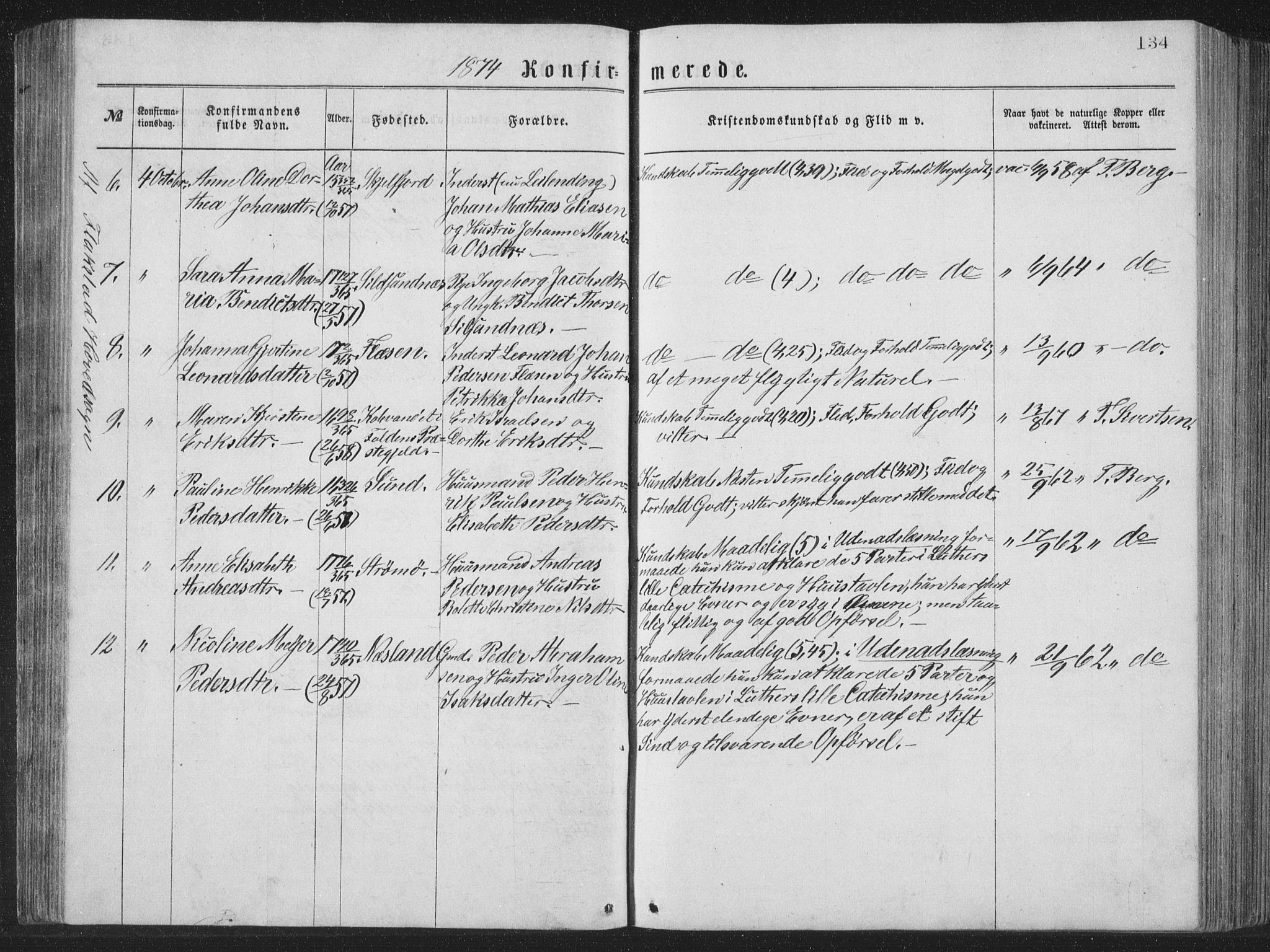 Ministerialprotokoller, klokkerbøker og fødselsregistre - Nordland, SAT/A-1459/885/L1213: Parish register (copy) no. 885C02, 1874-1892, p. 134
