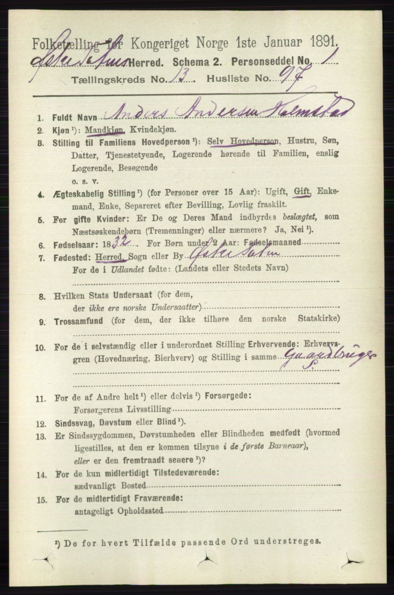 RA, 1891 census for 0528 Østre Toten, 1891, p. 8928