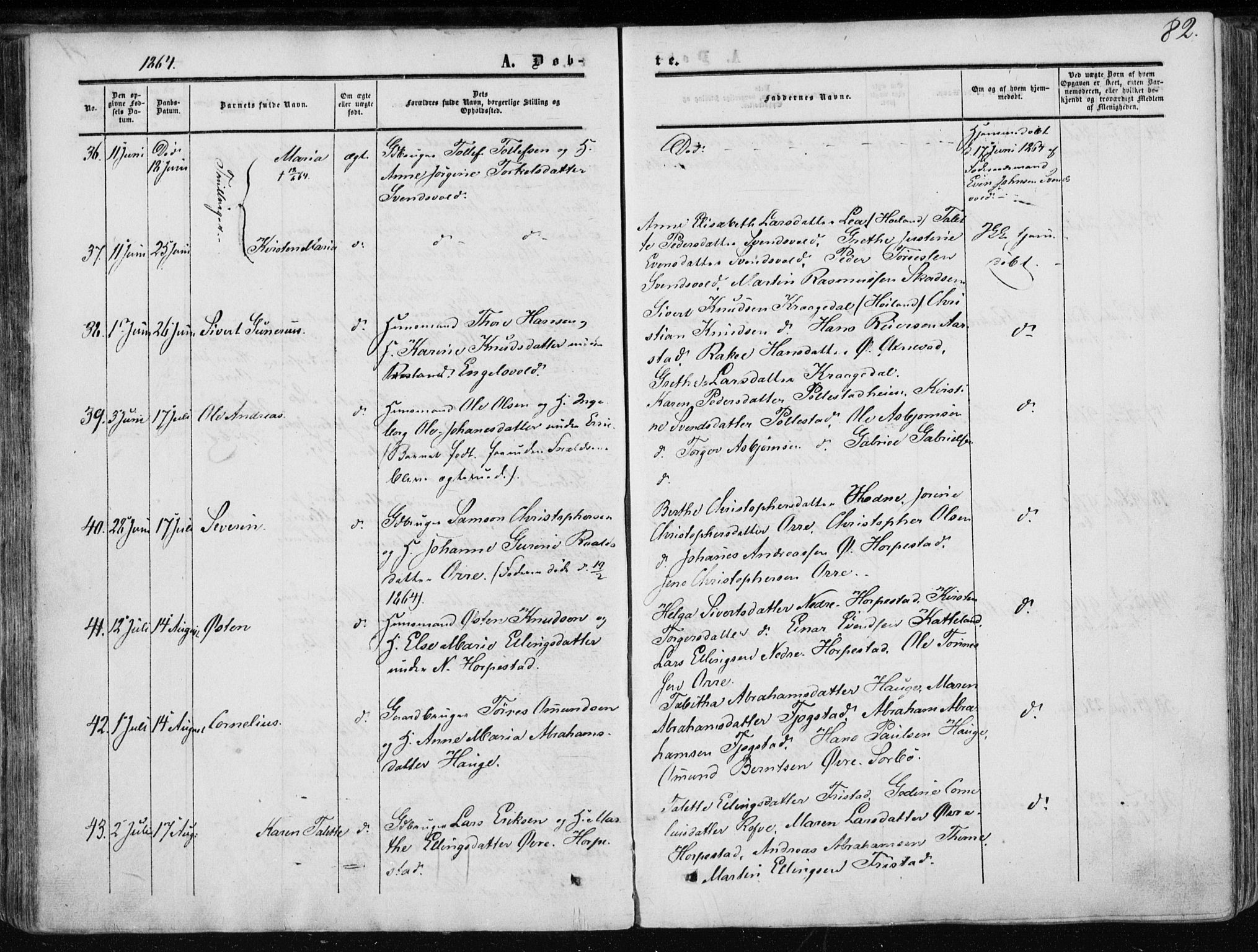 Klepp sokneprestkontor, SAST/A-101803/001/3/30BA/L0005: Parish register (official) no. A 5, 1853-1870, p. 82