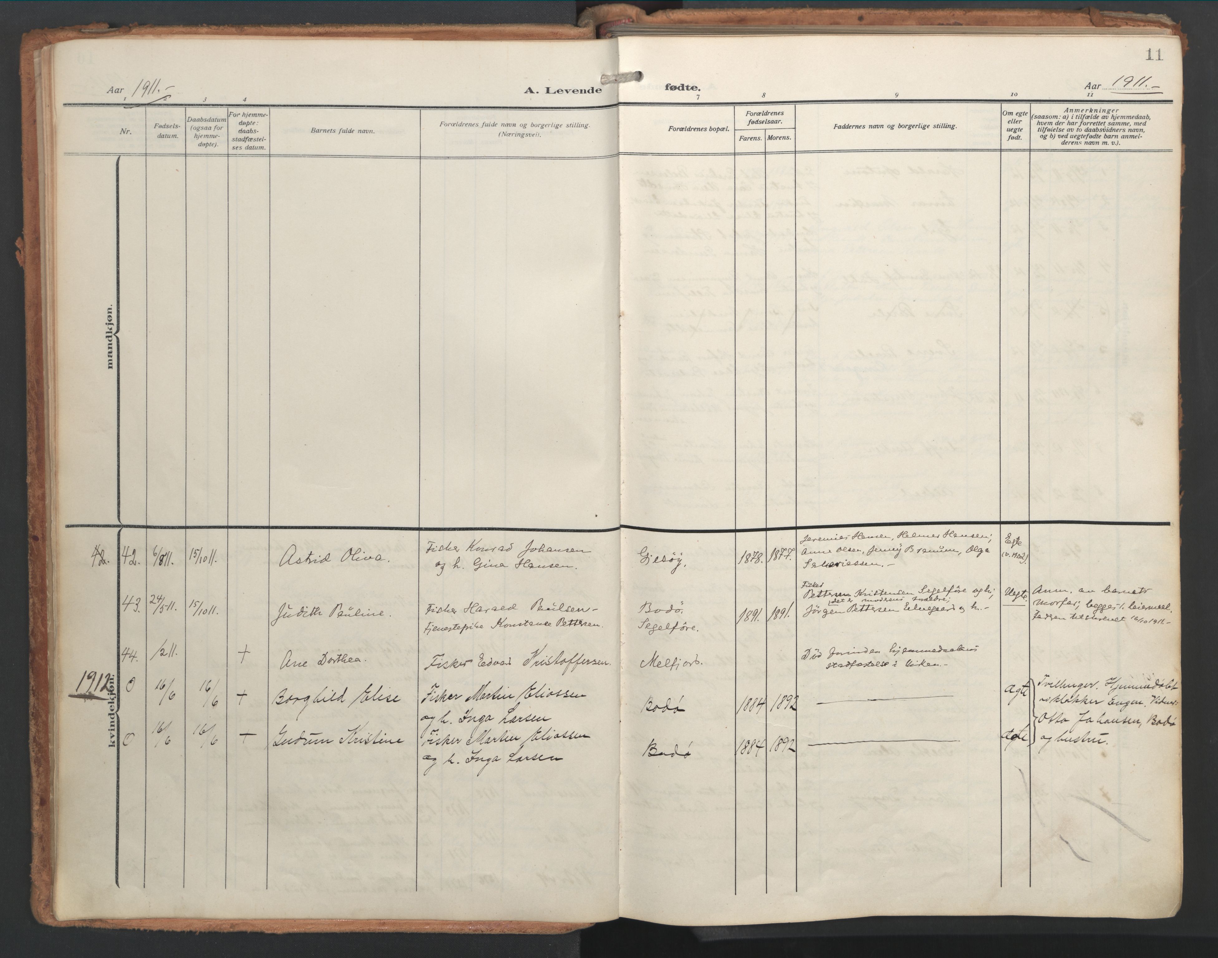 Ministerialprotokoller, klokkerbøker og fødselsregistre - Nordland, AV/SAT-A-1459/841/L0614: Parish register (official) no. 841A17, 1911-1925, p. 11