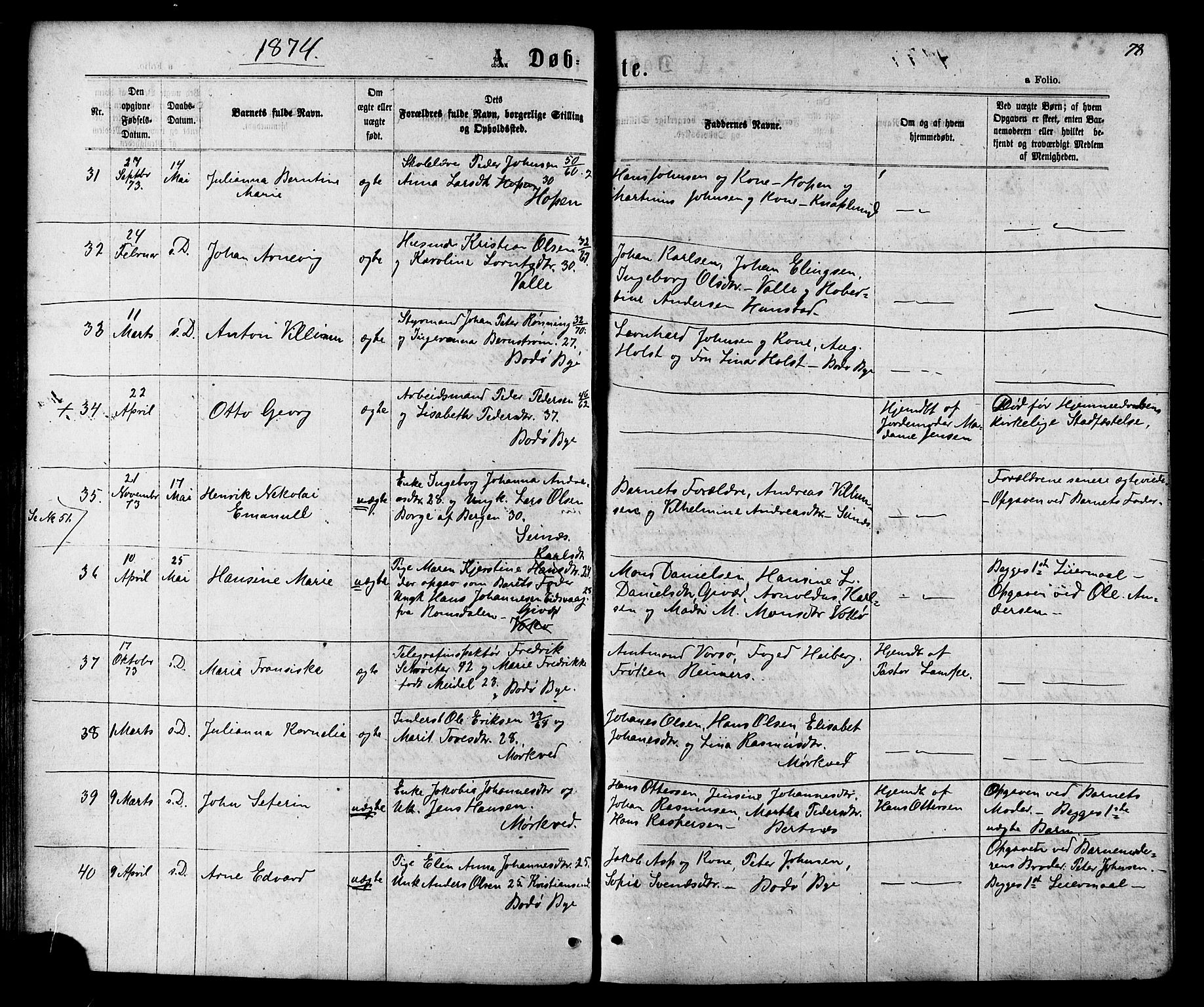 Ministerialprotokoller, klokkerbøker og fødselsregistre - Nordland, AV/SAT-A-1459/801/L0029: Parish register (copy) no. 801C04, 1868-1878, p. 78