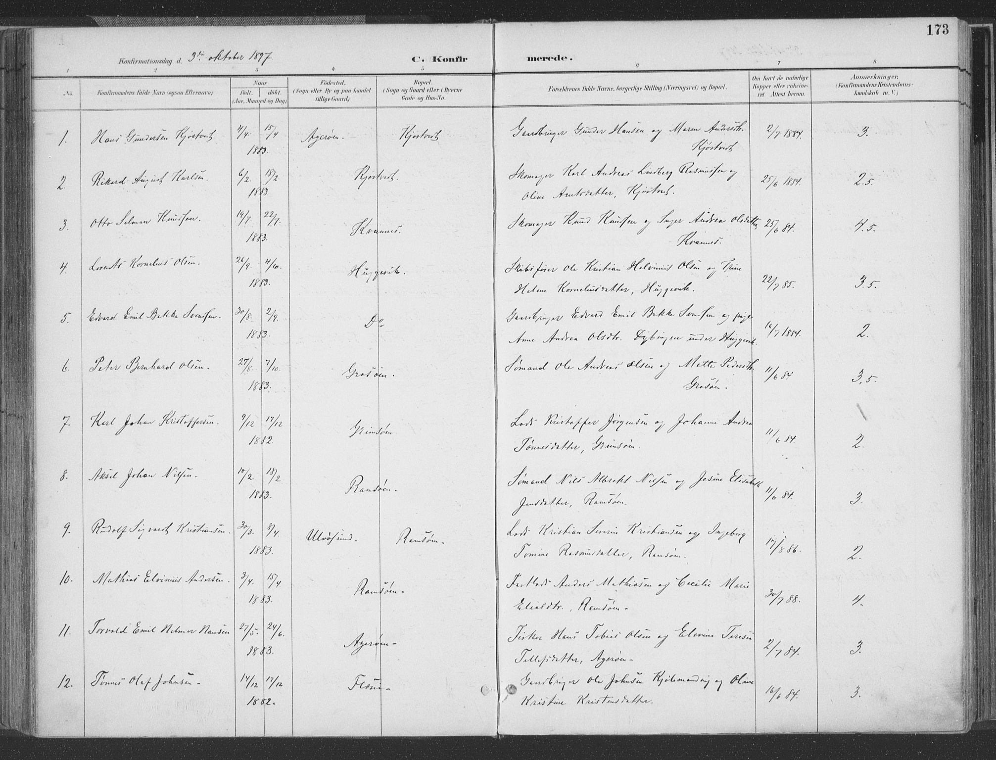 Høvåg sokneprestkontor, SAK/1111-0025/F/Fa/L0006: Parish register (official) no. A 6, 1894-1923, p. 173