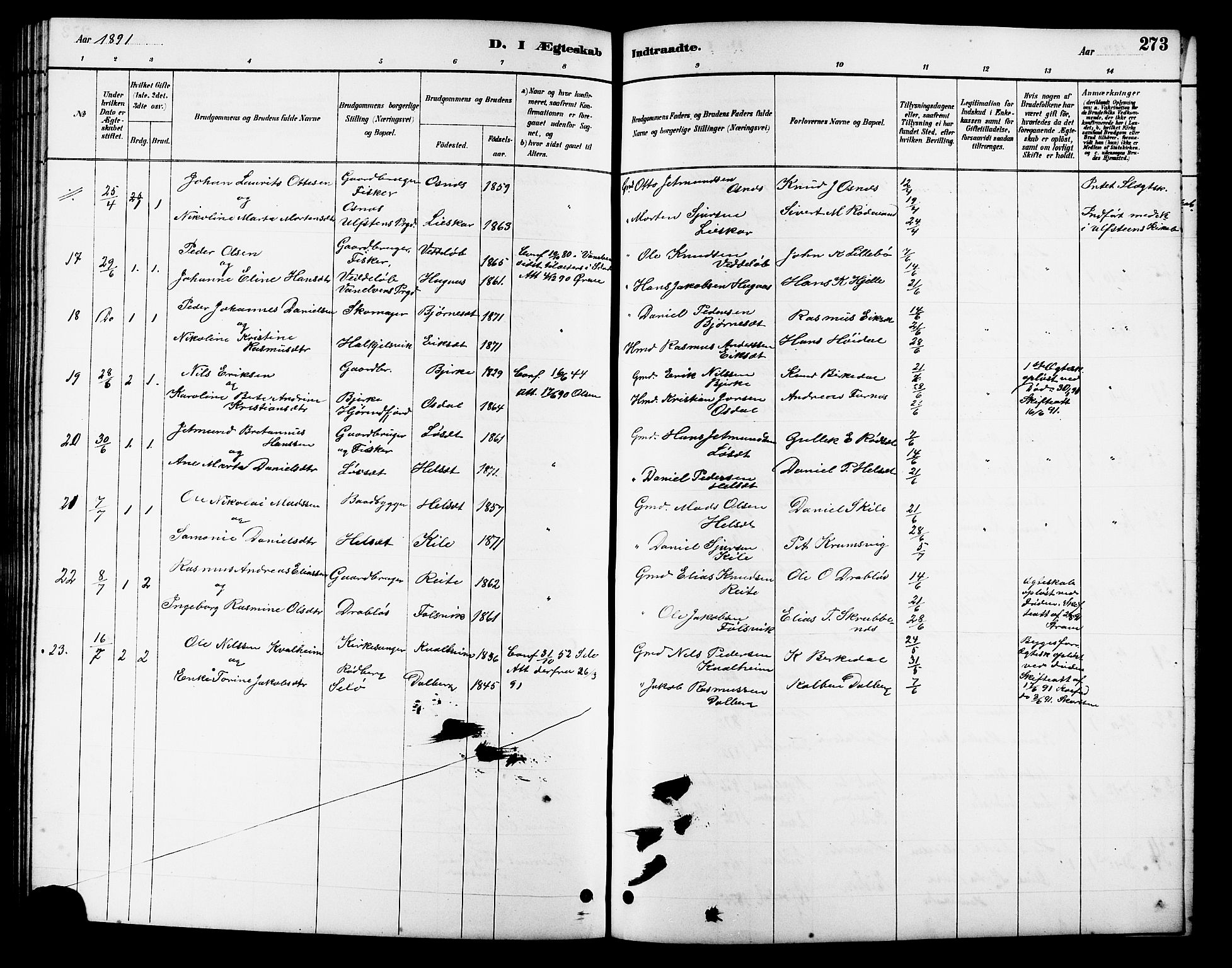 Ministerialprotokoller, klokkerbøker og fødselsregistre - Møre og Romsdal, AV/SAT-A-1454/511/L0158: Parish register (copy) no. 511C04, 1884-1903, p. 273