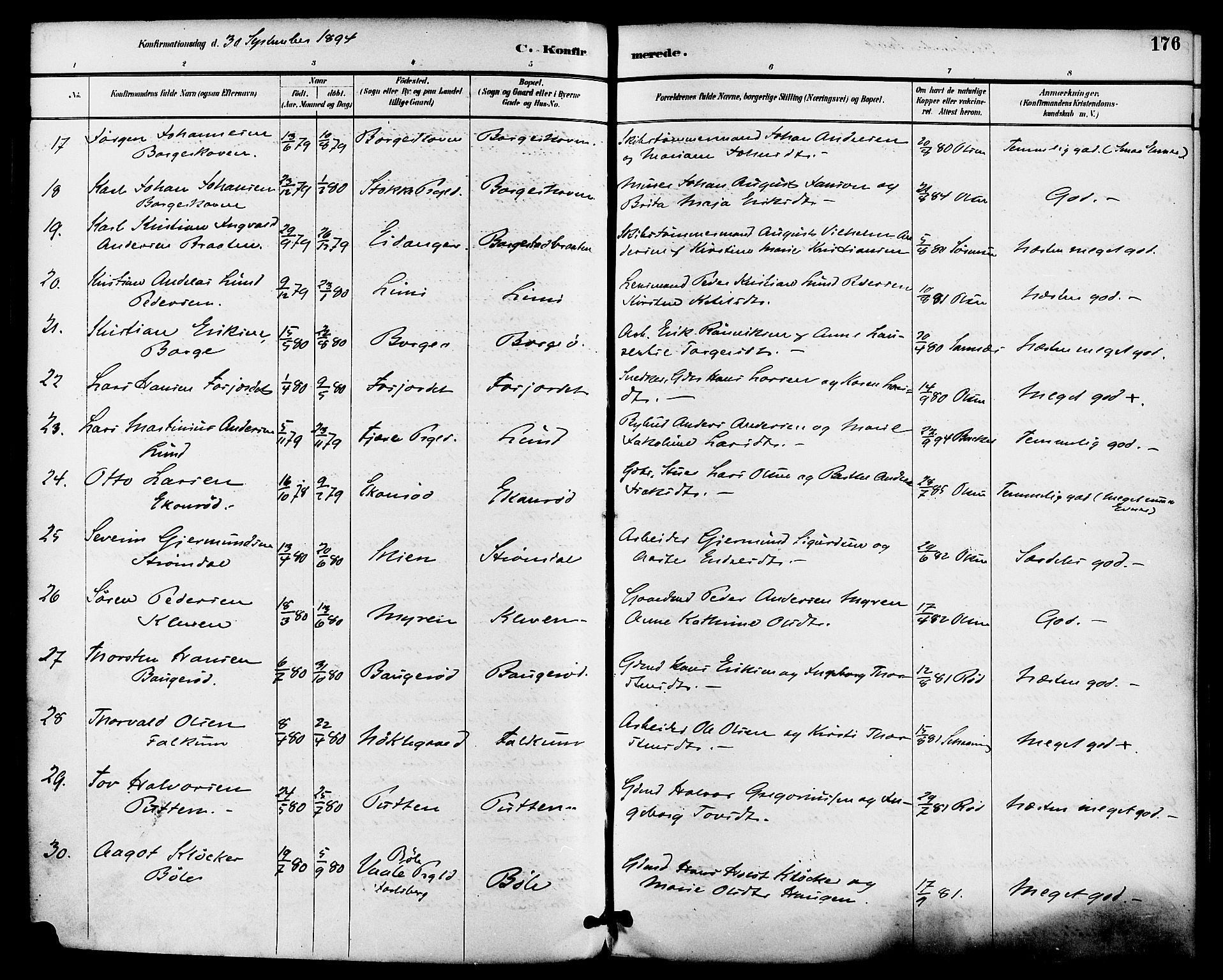 Gjerpen kirkebøker, AV/SAKO-A-265/F/Fa/L0010: Parish register (official) no. I 10, 1886-1895, p. 176