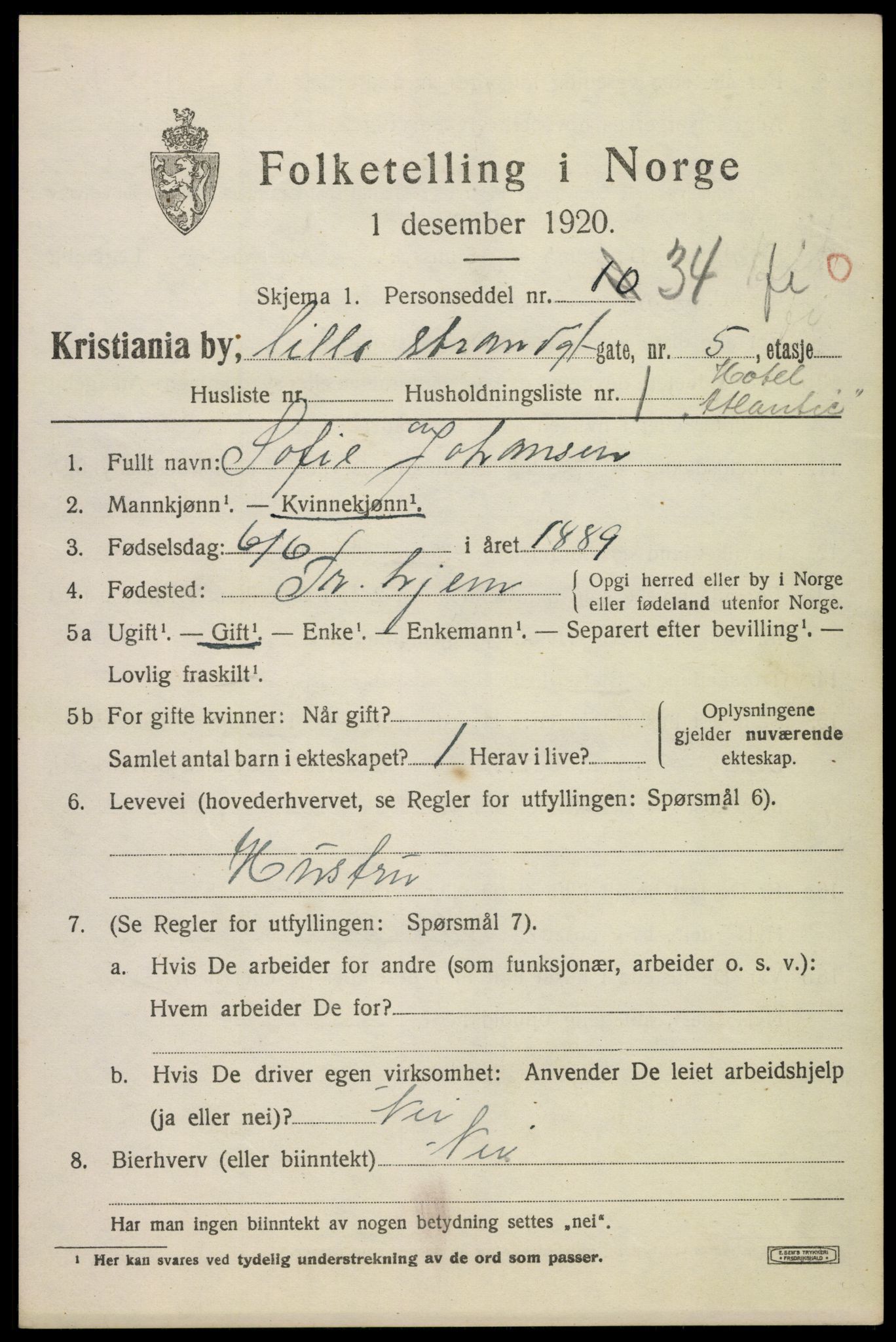 SAO, 1920 census for Kristiania, 1920, p. 364717