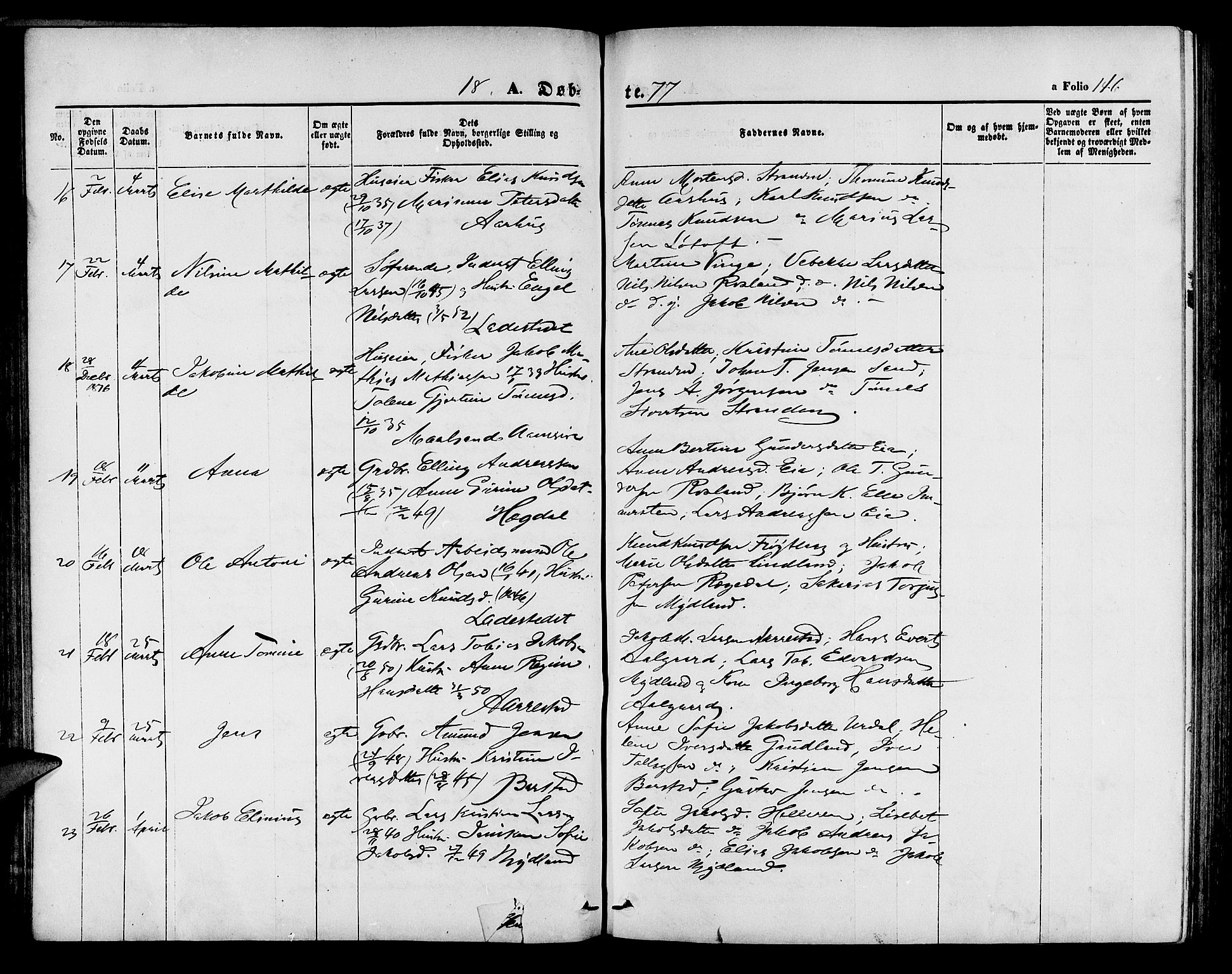 Sokndal sokneprestkontor, SAST/A-101808: Parish register (copy) no. B 3, 1865-1879, p. 146