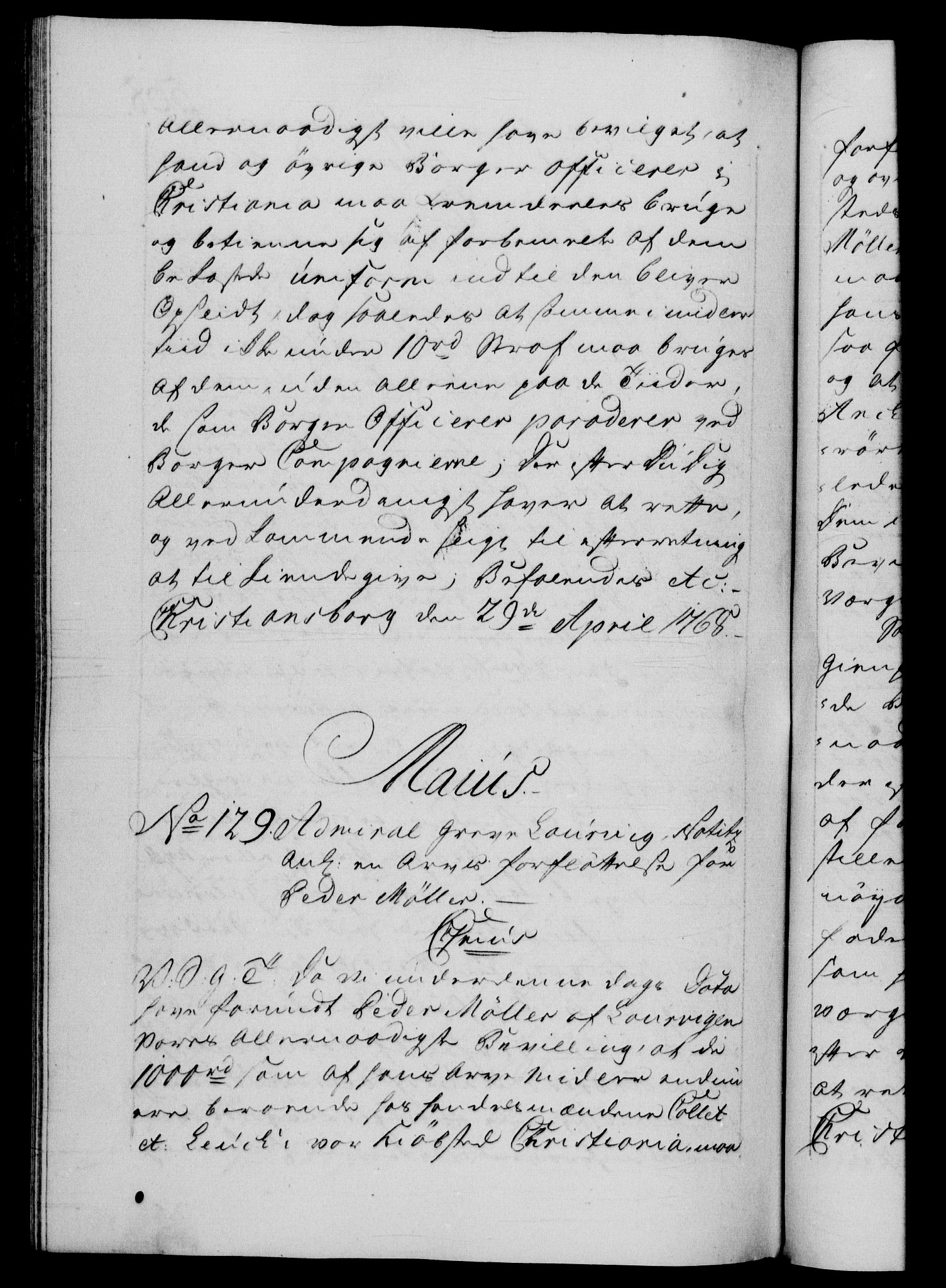 Danske Kanselli 1572-1799, RA/EA-3023/F/Fc/Fca/Fcab/L0038: Norske tegnelser, 1766-1768, p. 568b