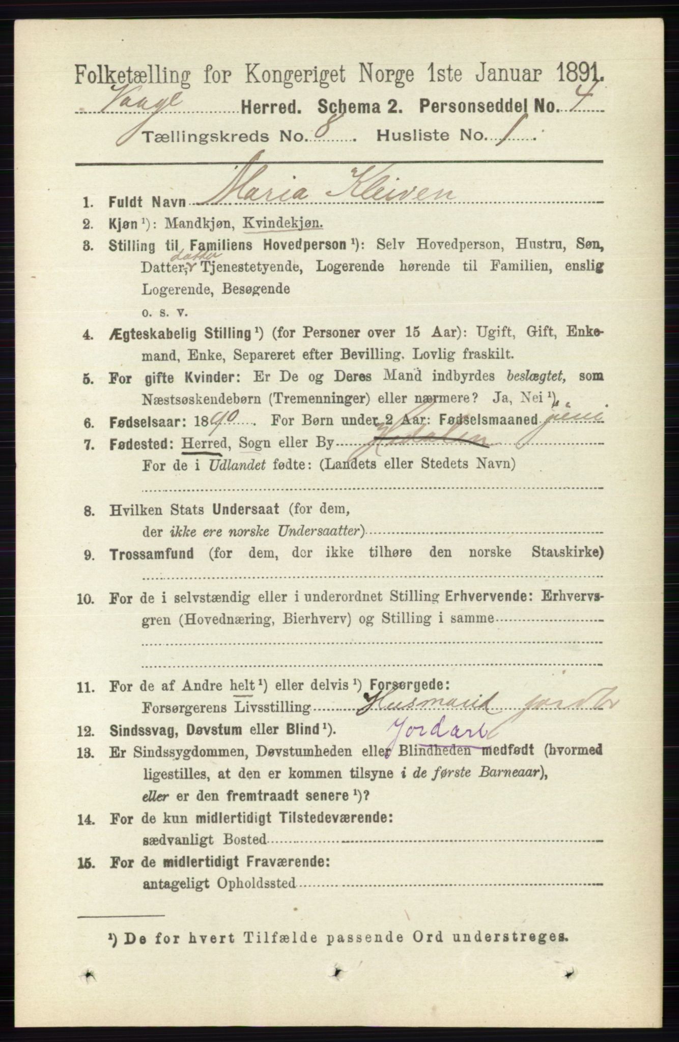 RA, 1891 census for 0515 Vågå, 1891, p. 4885