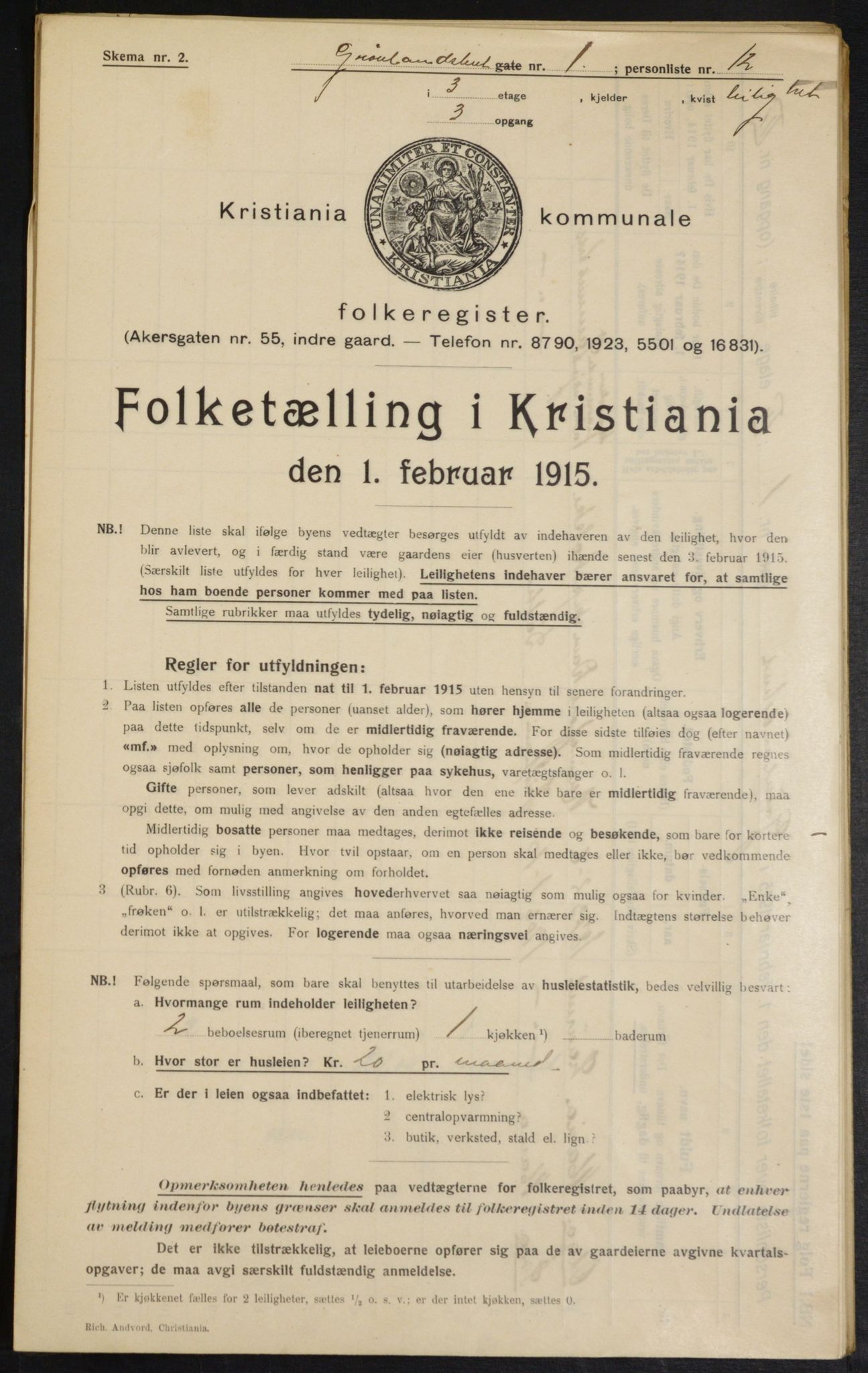 OBA, Municipal Census 1915 for Kristiania, 1915, p. 31165