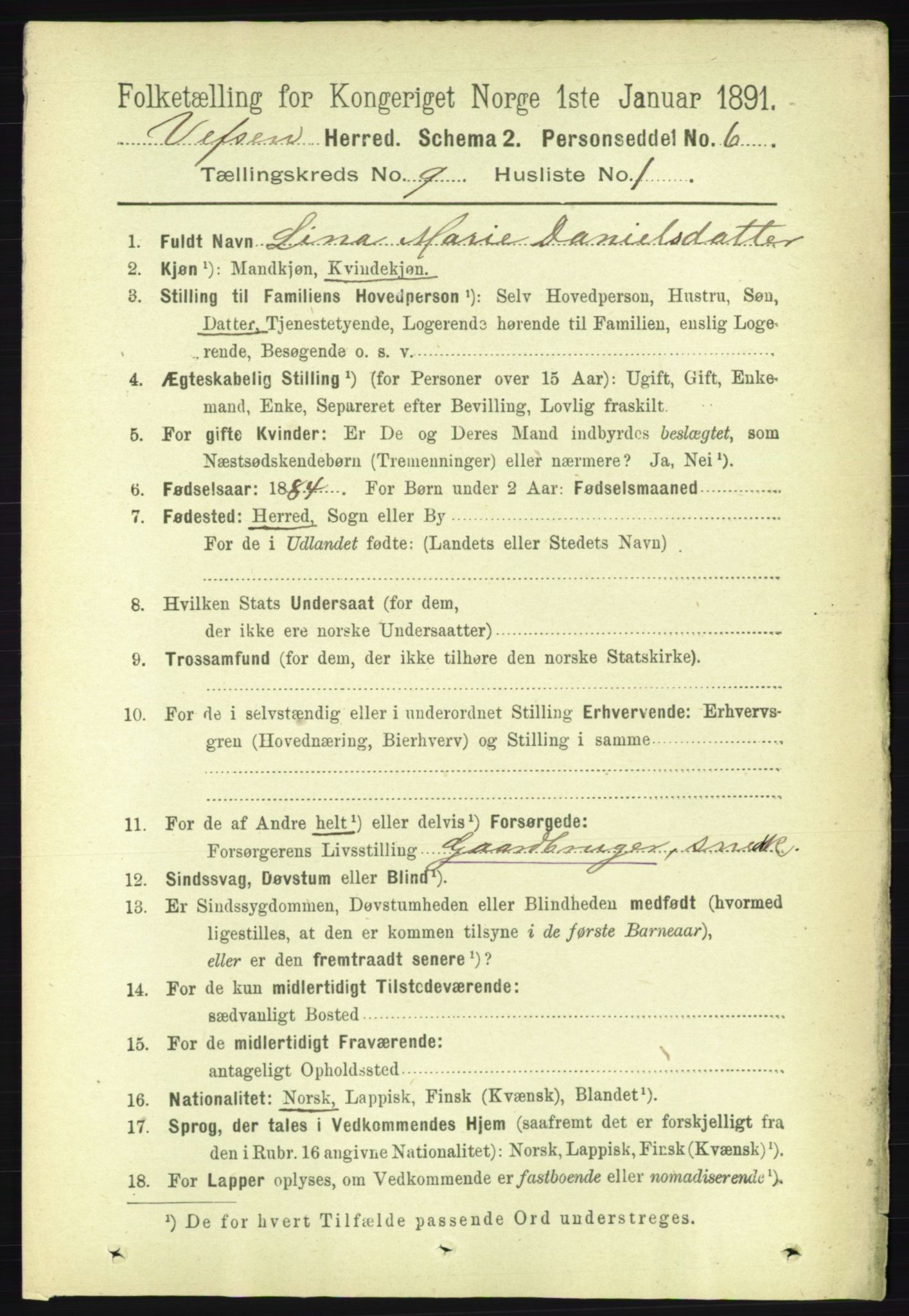 RA, 1891 census for 1824 Vefsn, 1891, p. 4701