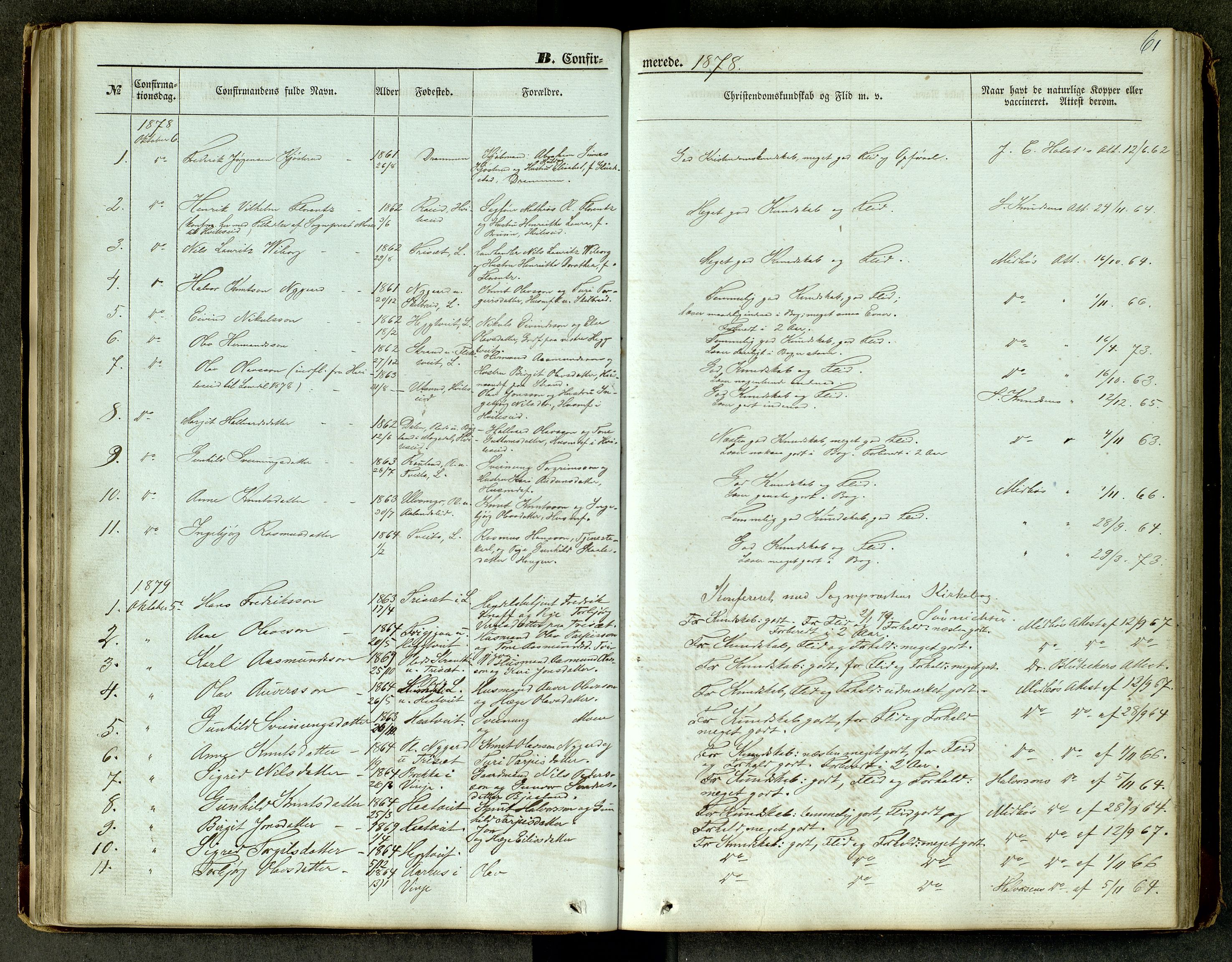 Lårdal kirkebøker, SAKO/A-284/G/Ga/L0002: Parish register (copy) no. I 2, 1861-1890, p. 61