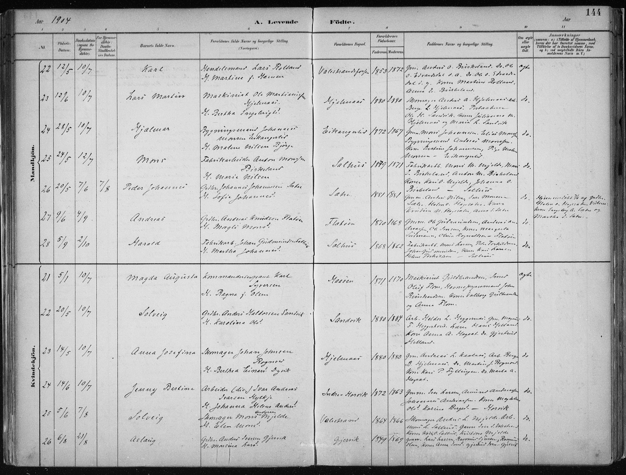 Hamre sokneprestembete, AV/SAB-A-75501/H/Ha/Haa/Haab/L0001: Parish register (official) no. B  1, 1882-1905, p. 144