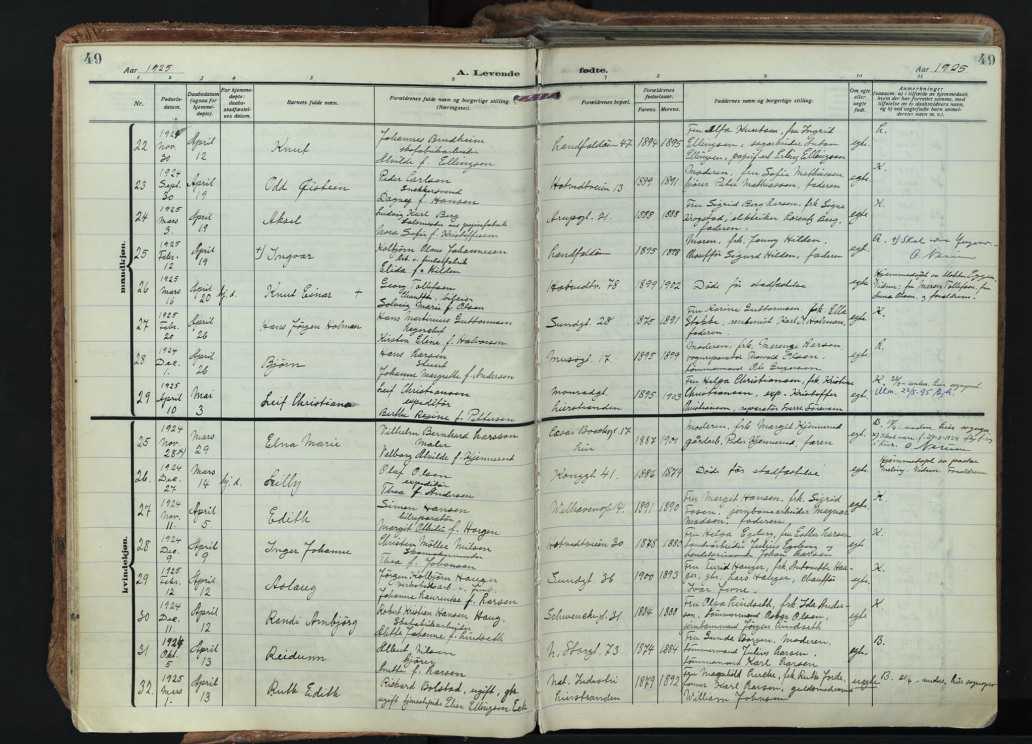 Bragernes kirkebøker, AV/SAKO-A-6/F/Fb/L0011: Parish register (official) no. II 11, 1922-1945, p. 49
