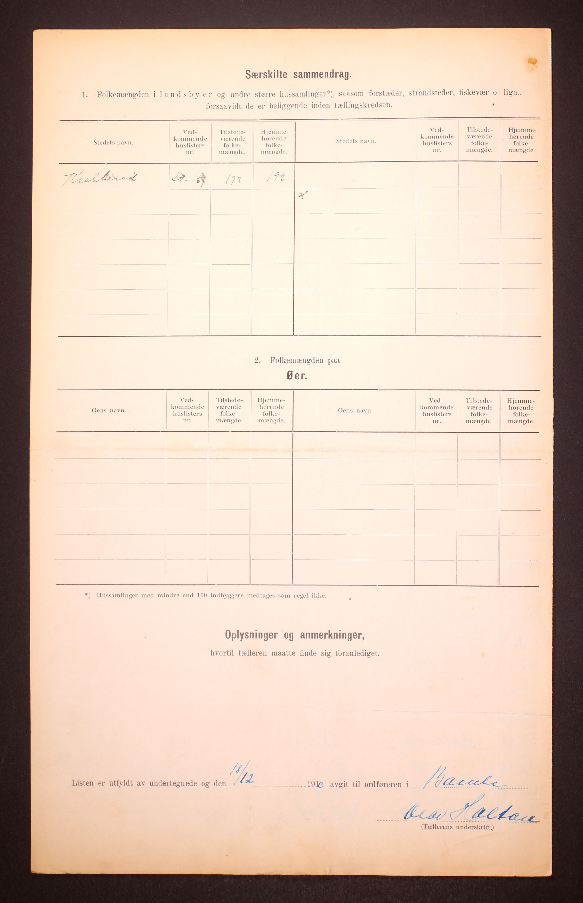 RA, 1910 census for Bamble, 1910, p. 18