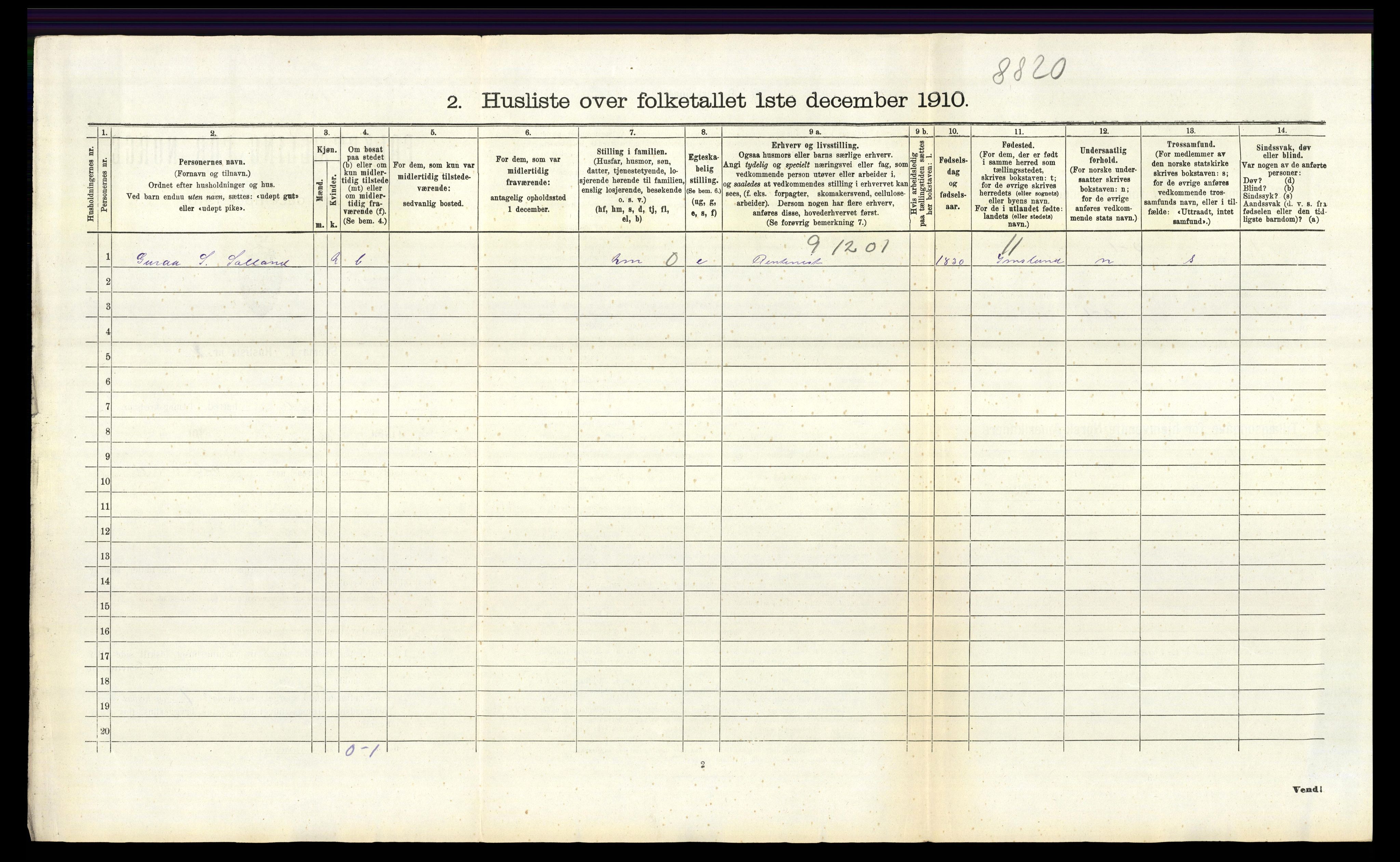 RA, 1910 census for Jelsa, 1910, p. 536