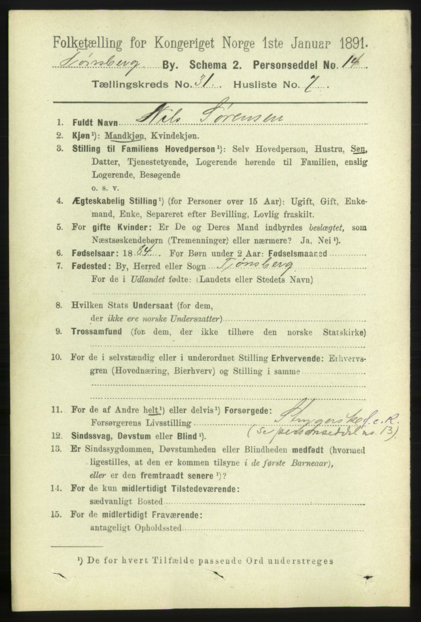 RA, 1891 census for 0705 Tønsberg, 1891, p. 7454