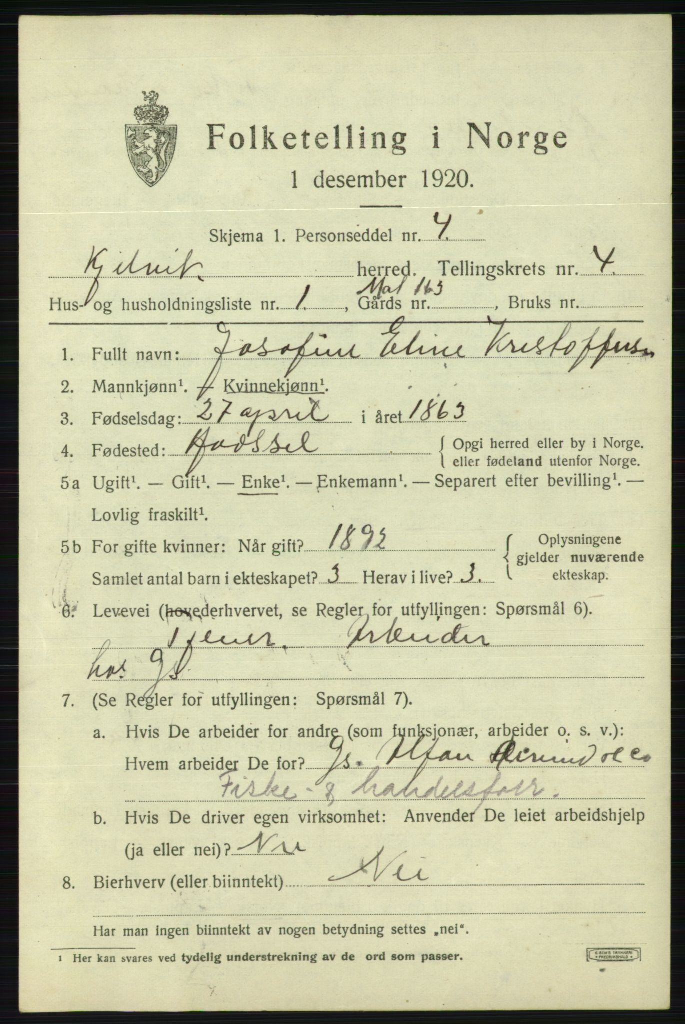 SATØ, 1920 census for Kjelvik, 1920, p. 1905