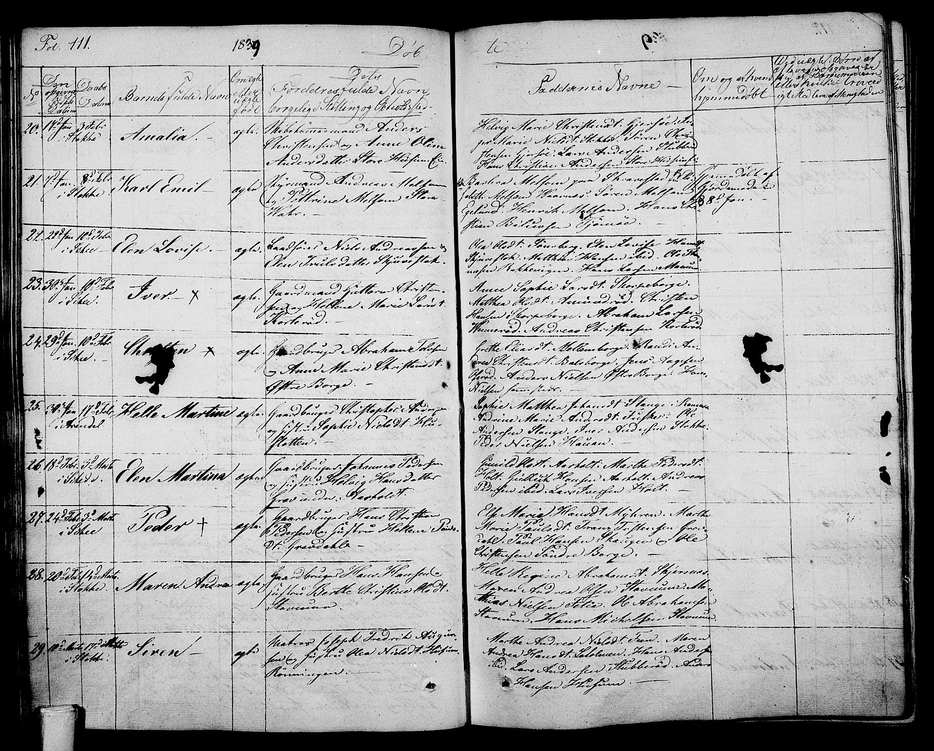 Stokke kirkebøker, SAKO/A-320/F/Fa/L0006: Parish register (official) no. I 6, 1826-1843, p. 111