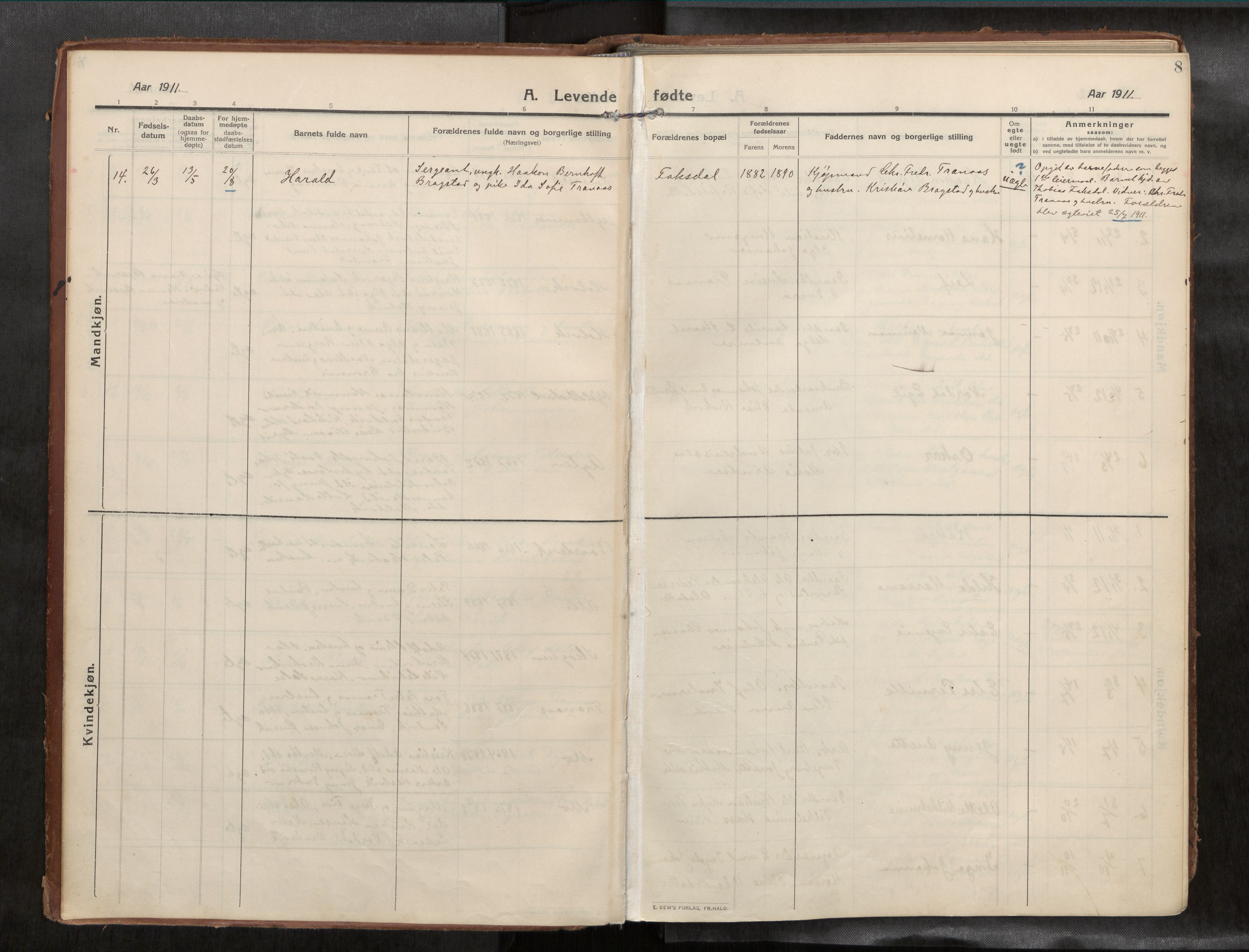 Ministerialprotokoller, klokkerbøker og fødselsregistre - Nord-Trøndelag, SAT/A-1458/773/L0624a: Parish register (official) no. 773A16, 1910-1936, p. 8