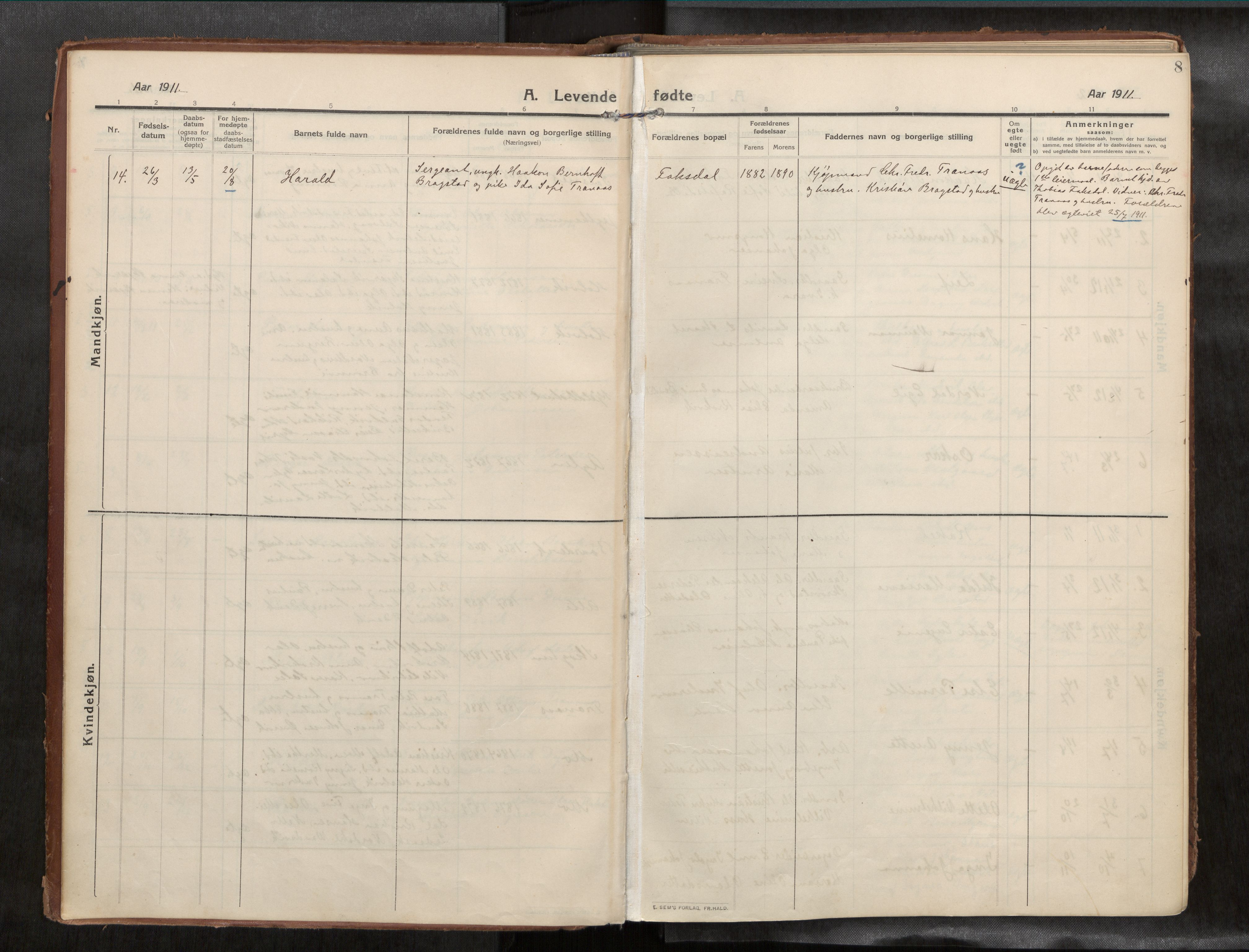 Ministerialprotokoller, klokkerbøker og fødselsregistre - Nord-Trøndelag, AV/SAT-A-1458/773/L0624a: Parish register (official) no. 773A16, 1910-1936, p. 8