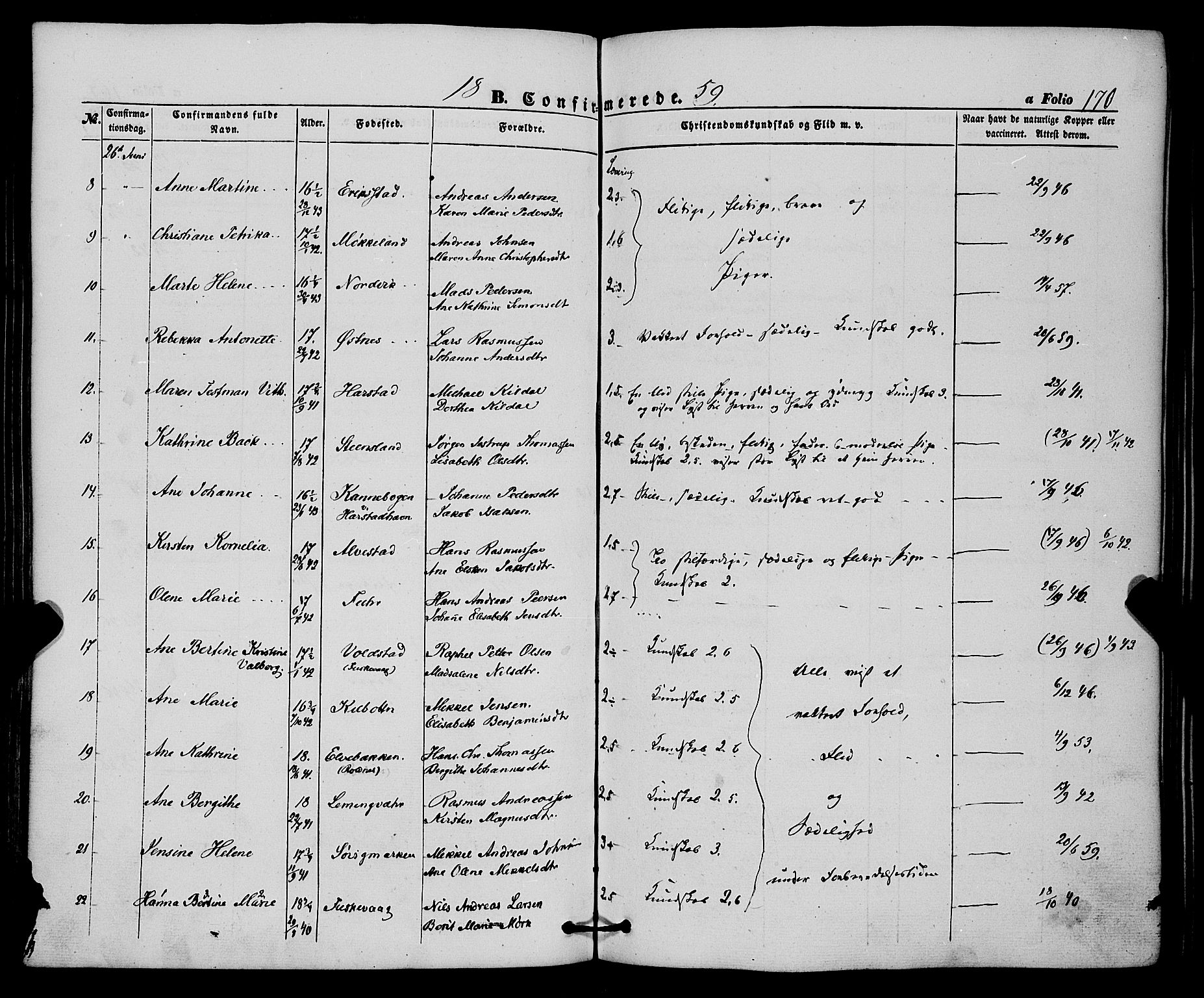 Trondenes sokneprestkontor, AV/SATØ-S-1319/H/Ha/L0011kirke: Parish register (official) no. 11, 1853-1862, p. 170