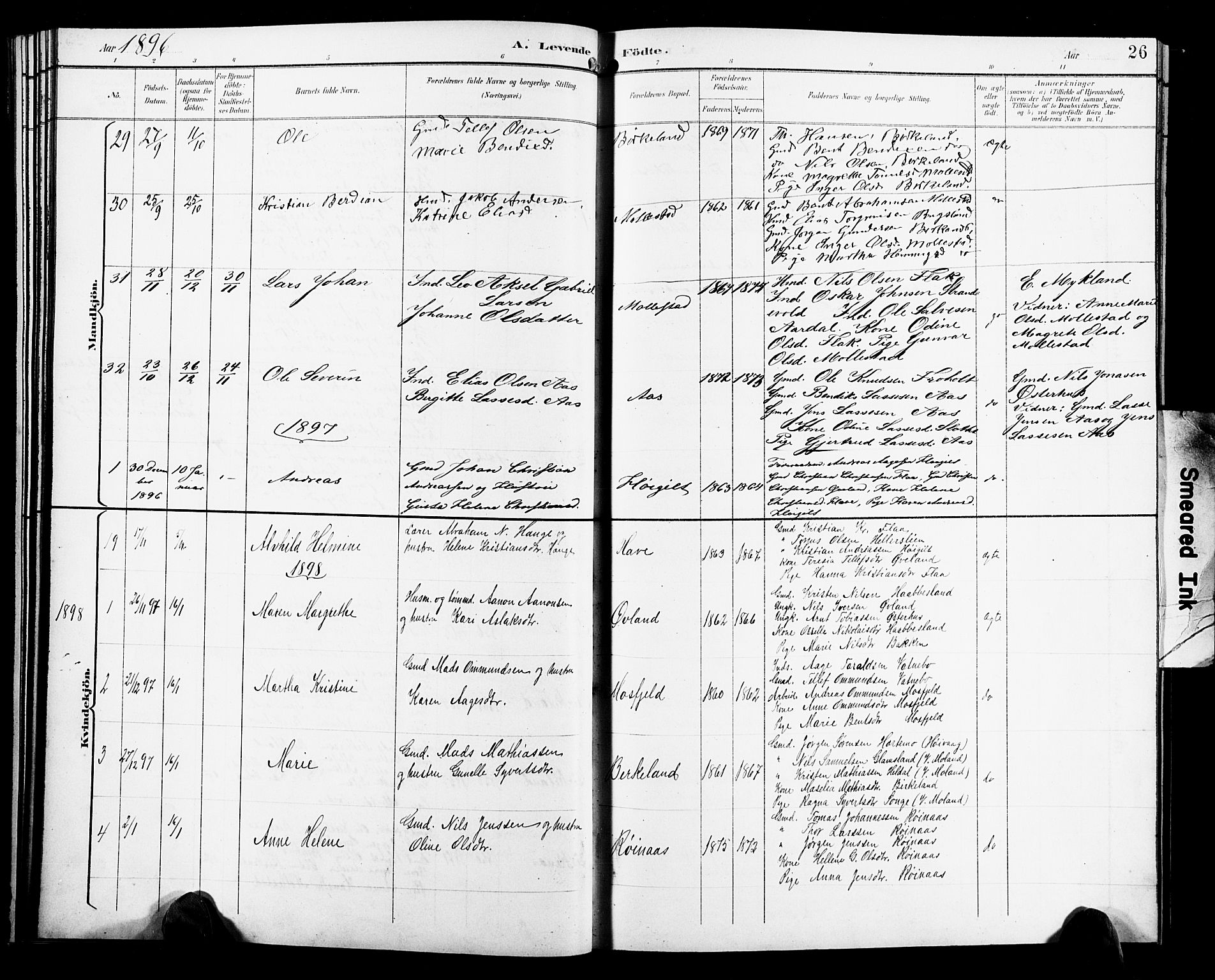 Birkenes sokneprestkontor, AV/SAK-1111-0004/F/Fb/L0004: Parish register (copy) no. B 4, 1893-1930, p. 26