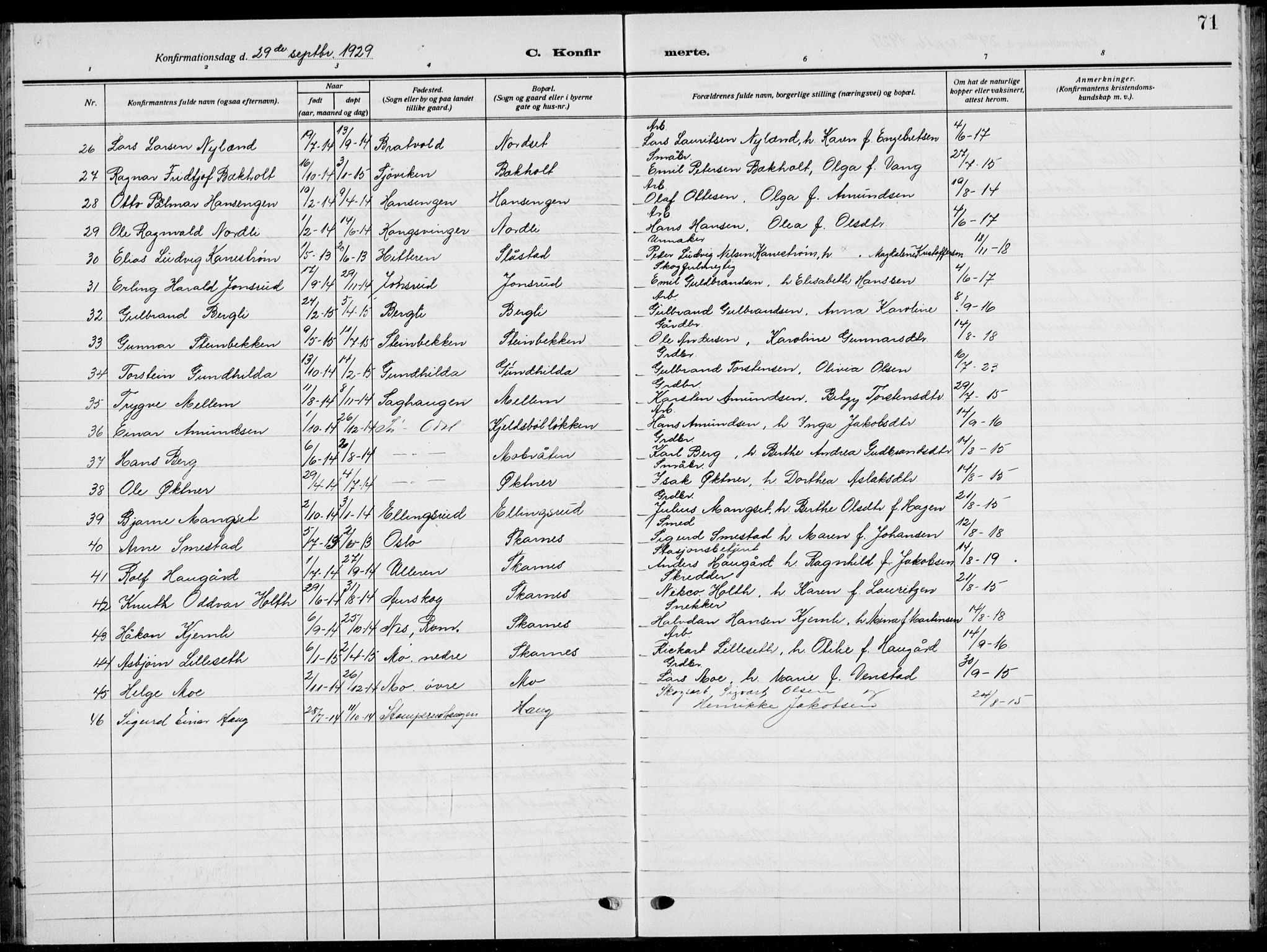 Sør-Odal prestekontor, SAH/PREST-030/H/Ha/Hab/L0011: Parish register (copy) no. 11, 1922-1939, p. 71