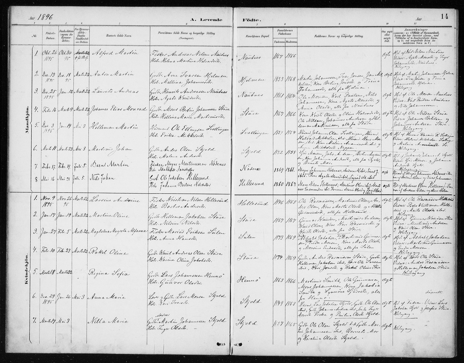 Manger sokneprestembete, SAB/A-76801/H/Haa: Parish register (official) no. E  2, 1891-1902, p. 14