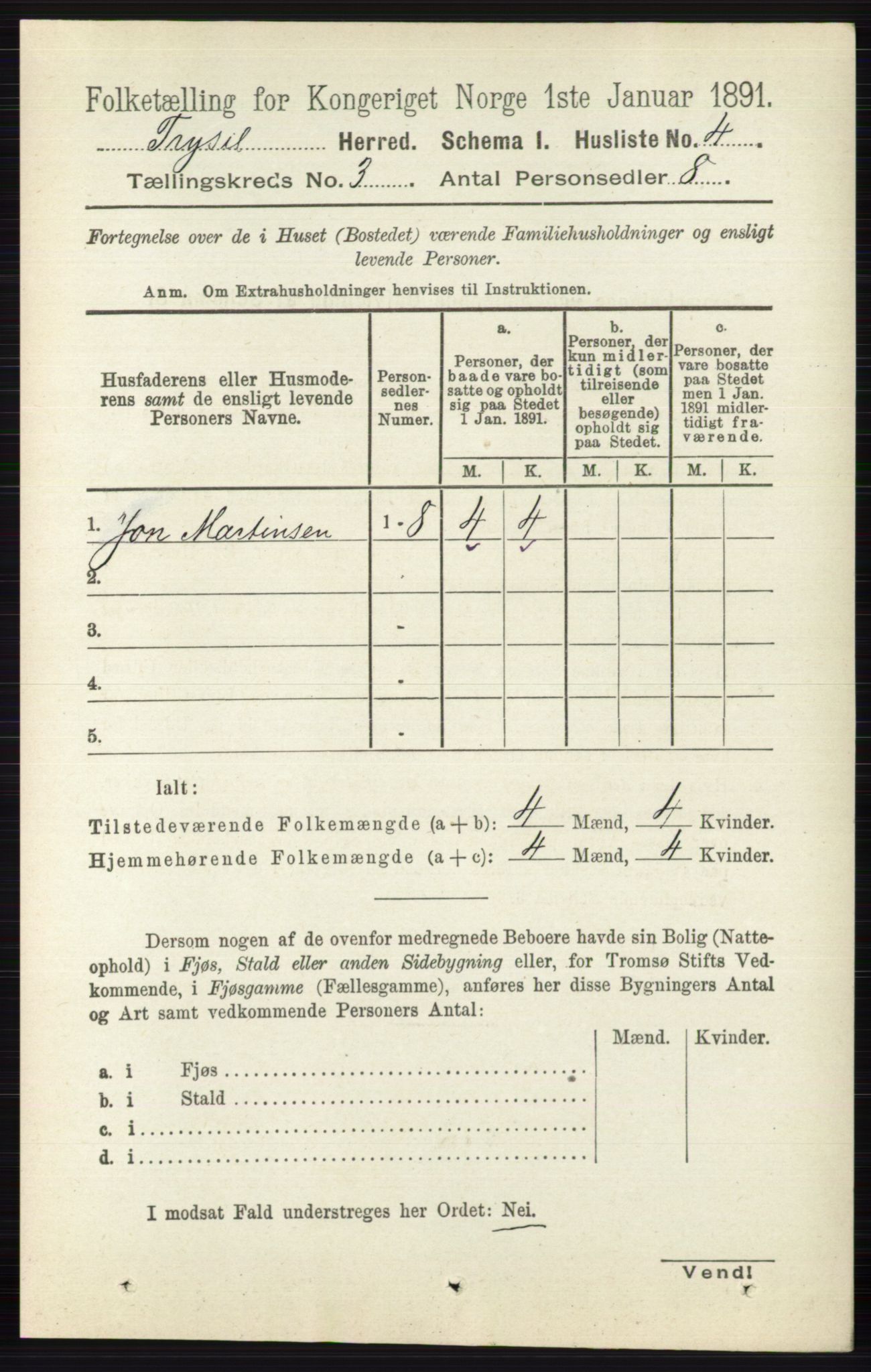 RA, 1891 census for 0428 Trysil, 1891, p. 1274