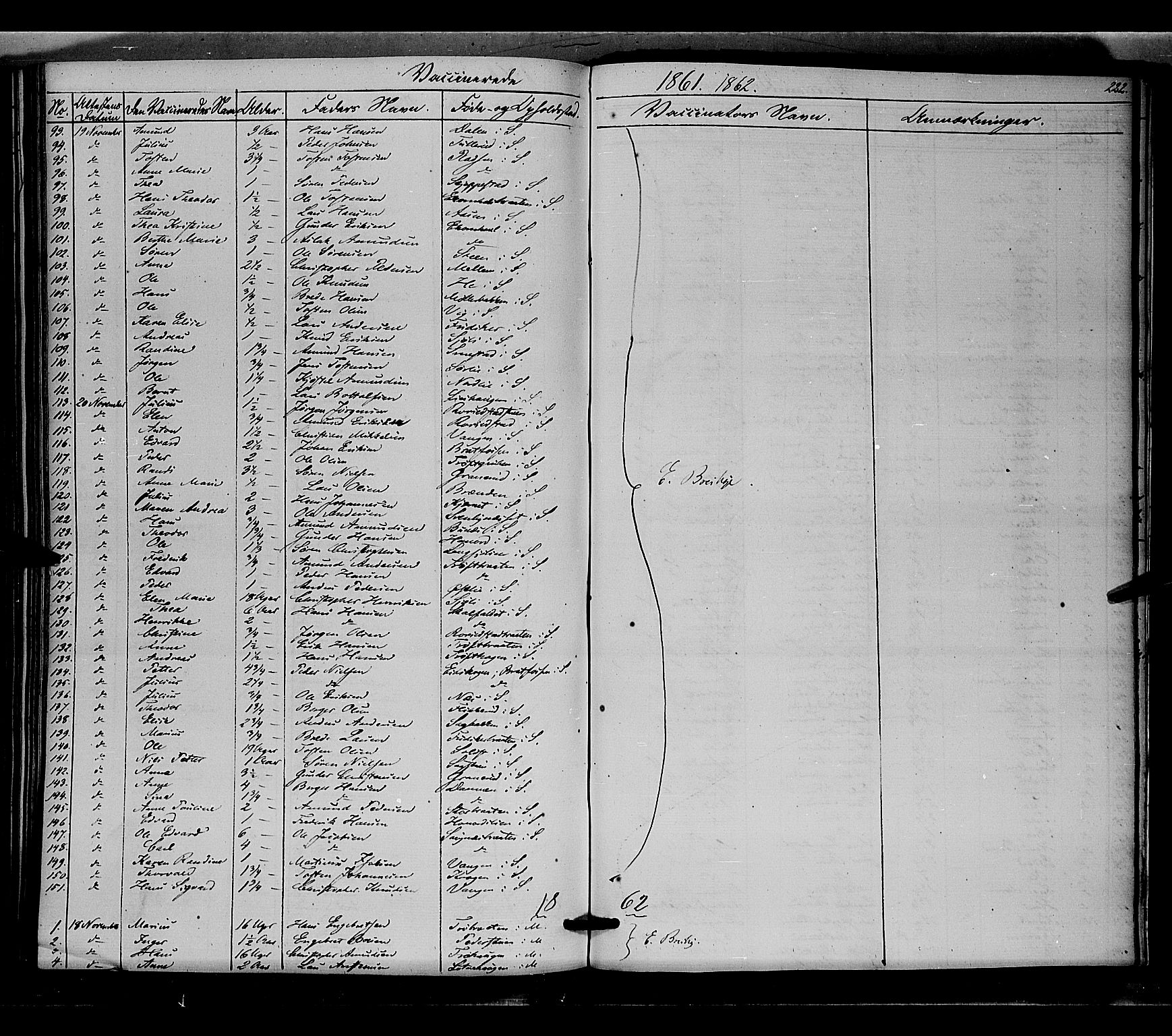 Nord-Odal prestekontor, SAH/PREST-032/H/Ha/Haa/L0003: Parish register (official) no. 3, 1851-1865, p. 222