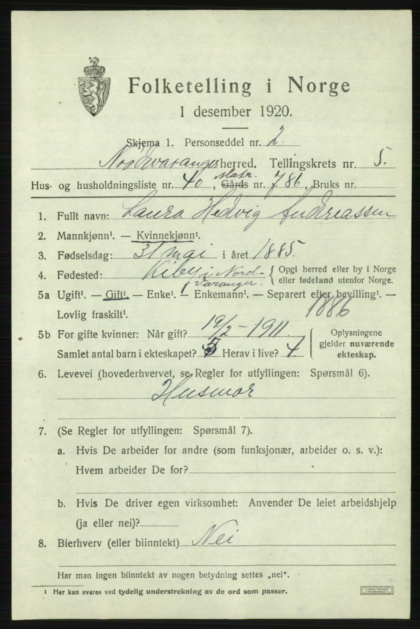 SATØ, 1920 census for Nord-Varanger, 1920, p. 2565