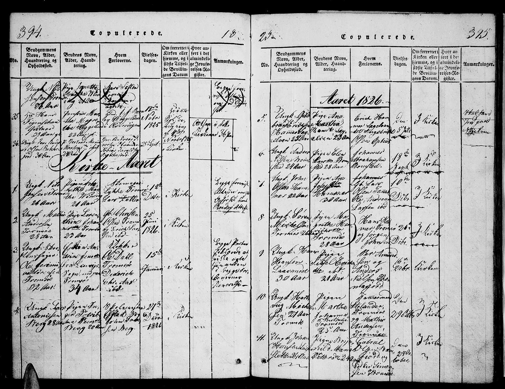 Tromsø sokneprestkontor/stiftsprosti/domprosti, SATØ/S-1343/G/Ga/L0007kirke: Parish register (official) no. 7, 1821-1828, p. 394-395