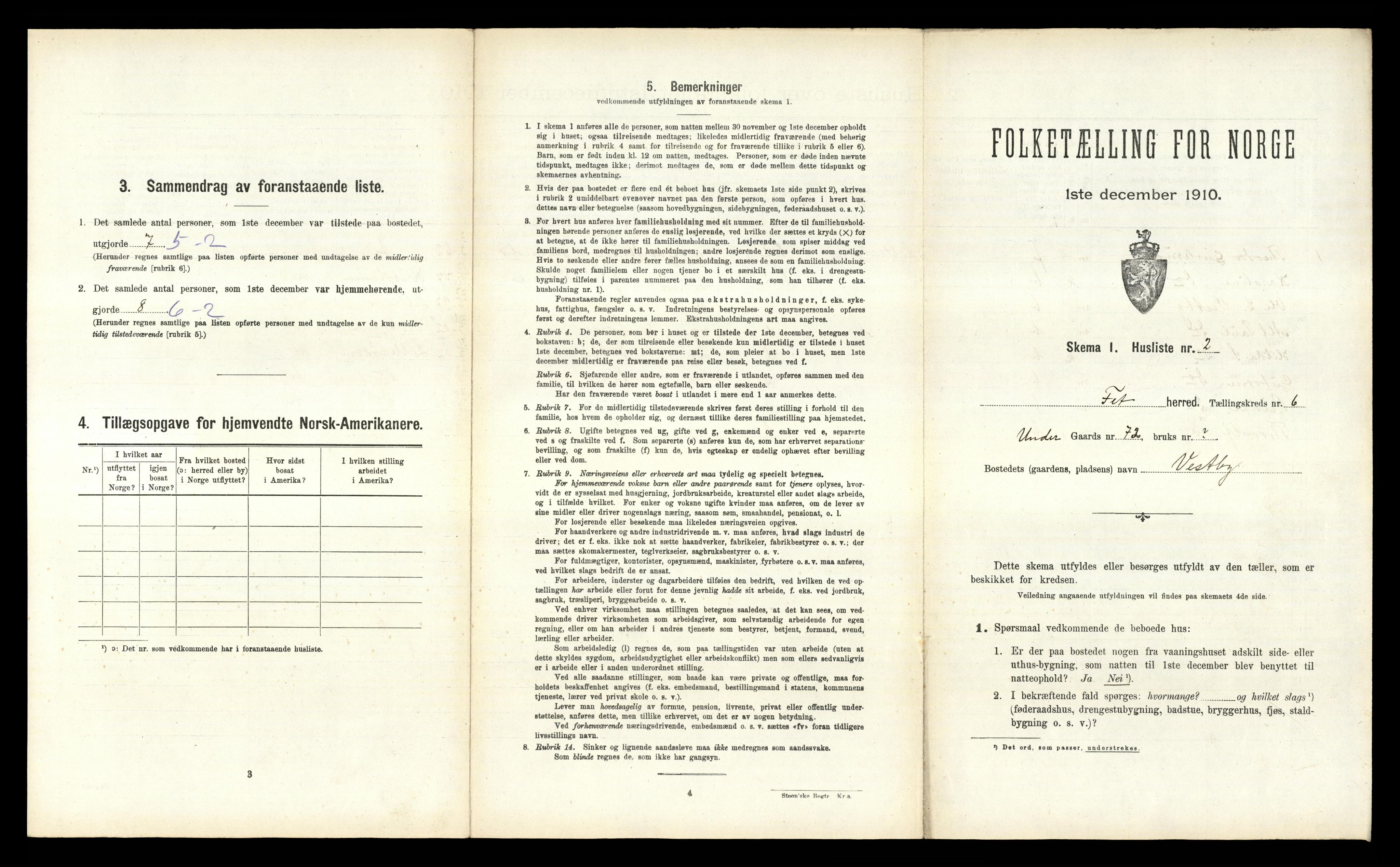 RA, 1910 census for Fet, 1910, p. 905