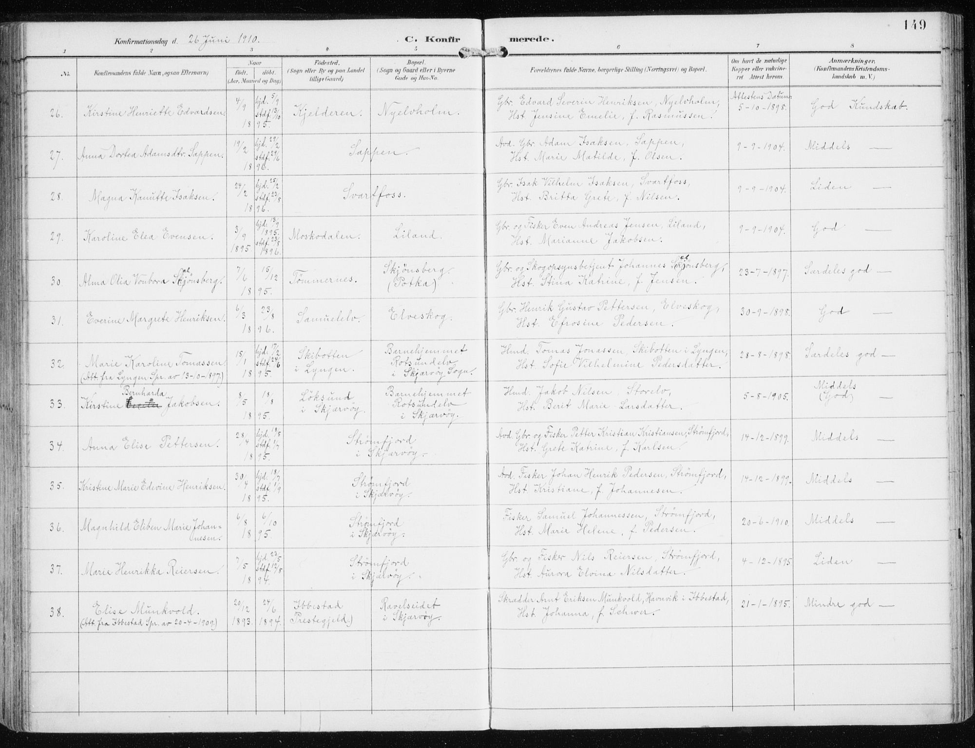 Skjervøy sokneprestkontor, AV/SATØ-S-1300/H/Ha/Haa/L0017kirke: Parish register (official) no. 17, 1895-1911, p. 149