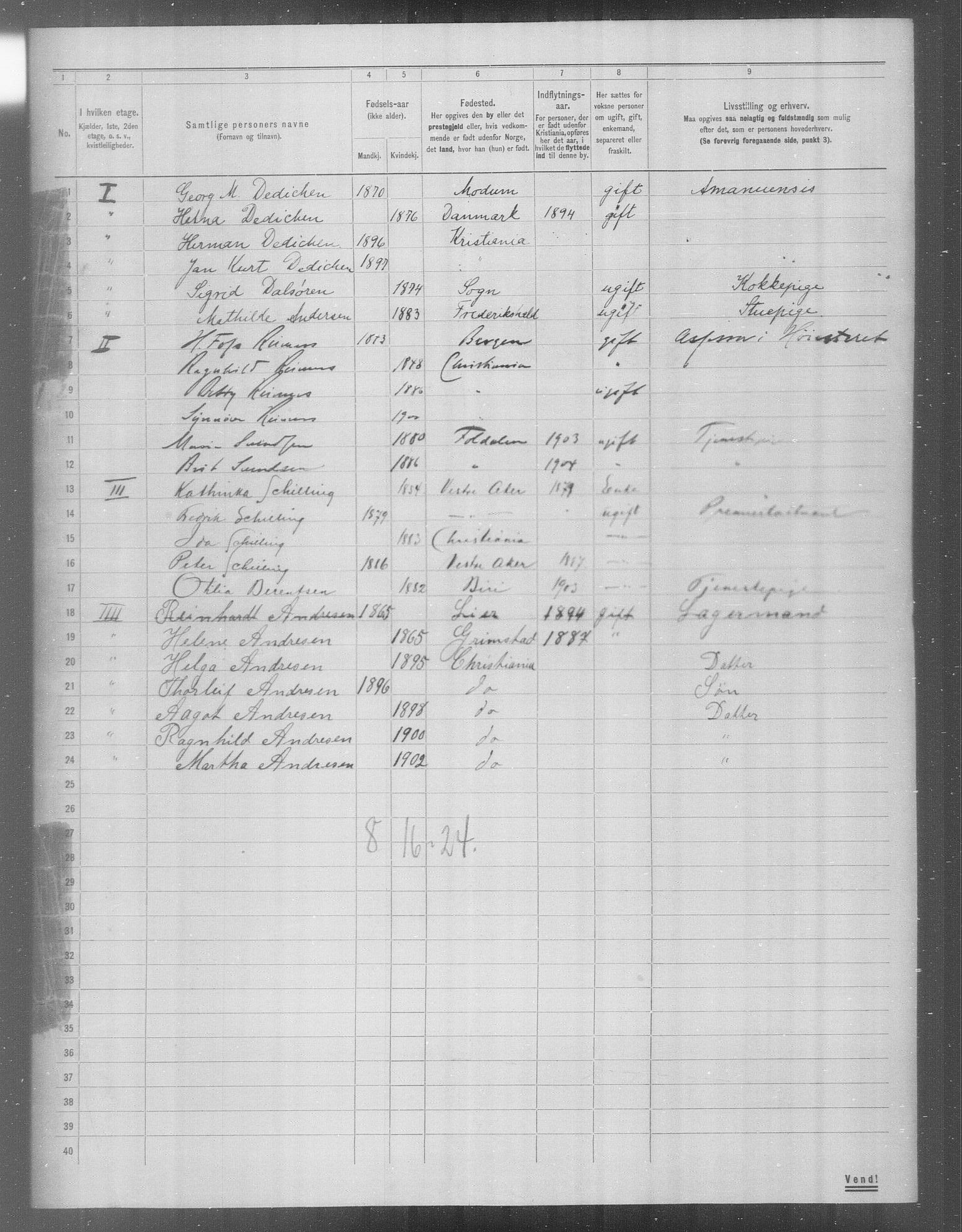 OBA, Municipal Census 1904 for Kristiania, 1904, p. 23070