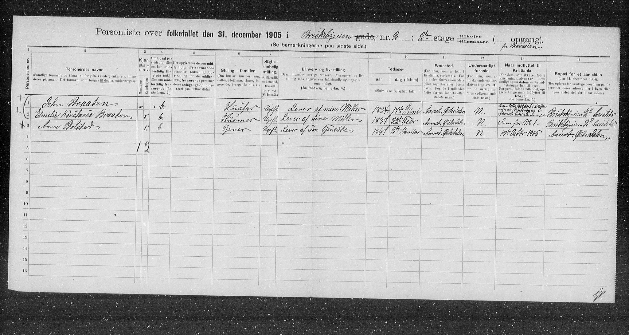 OBA, Municipal Census 1905 for Kristiania, 1905, p. 4595