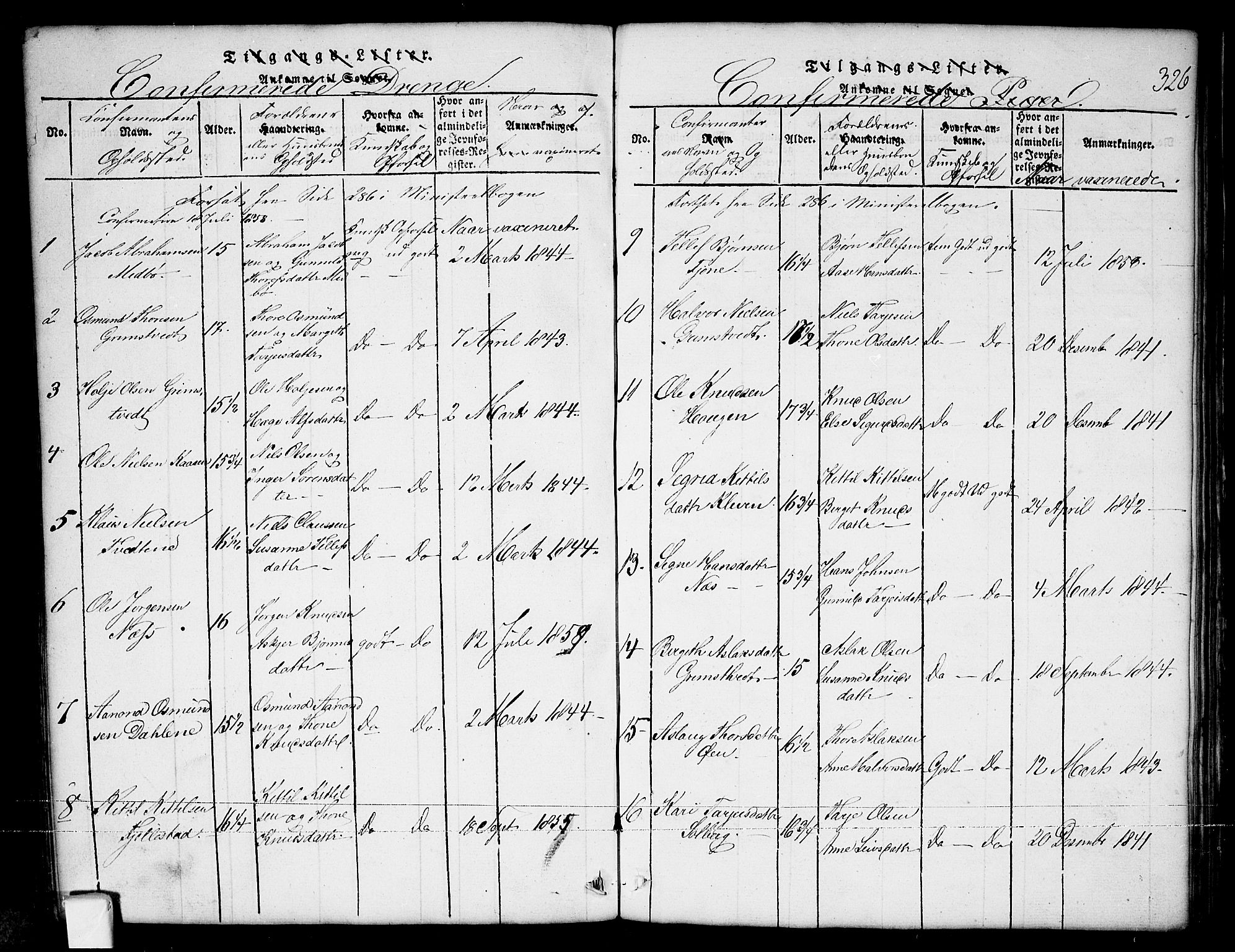 Nissedal kirkebøker, SAKO/A-288/G/Ga/L0001: Parish register (copy) no. I 1, 1814-1860, p. 326