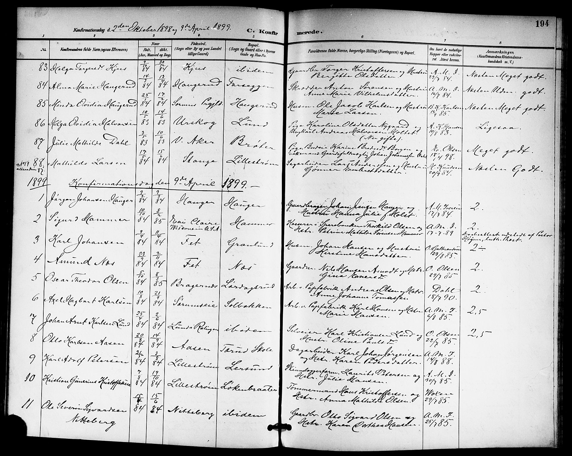 Skedsmo prestekontor Kirkebøker, AV/SAO-A-10033a/G/Ga/L0005a: Parish register (copy) no. I 5A, 1896-1901, p. 194
