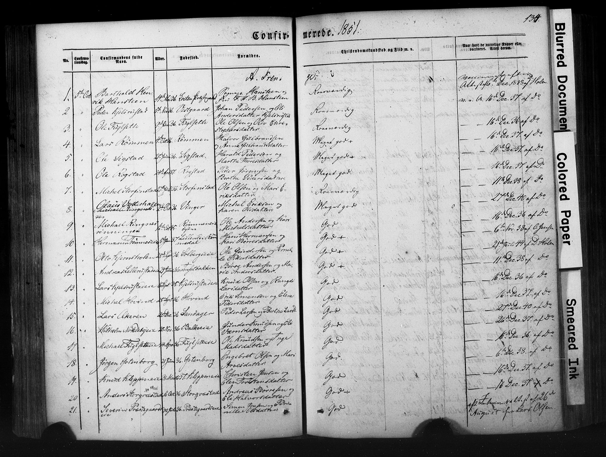 Løten prestekontor, AV/SAH-PREST-022/K/Ka/L0007: Parish register (official) no. 7, 1850-1859, p. 134