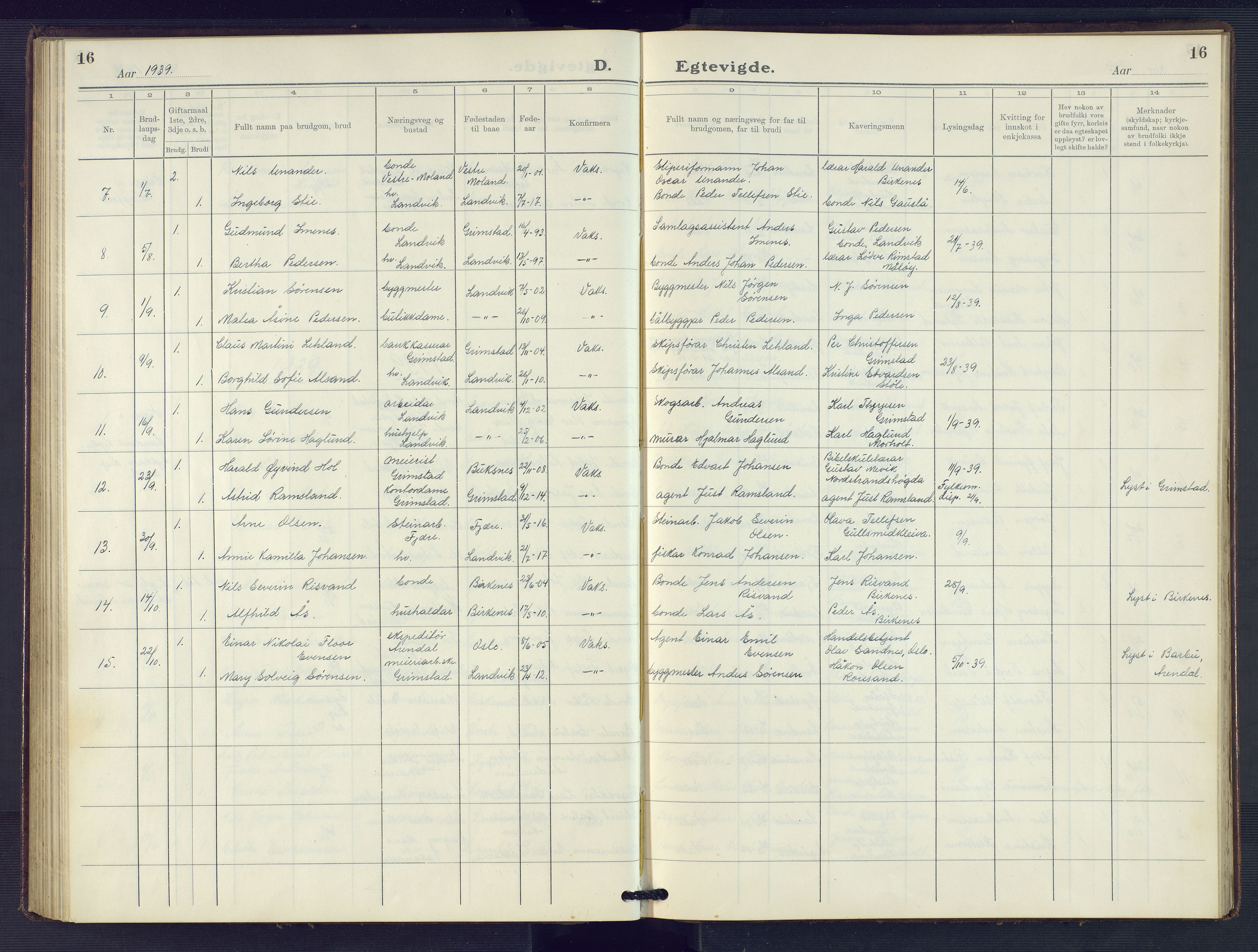 Hommedal sokneprestkontor, AV/SAK-1111-0023/F/Fb/Fbb/L0009: Parish register (copy) no. B 9, 1929-1953, p. 16