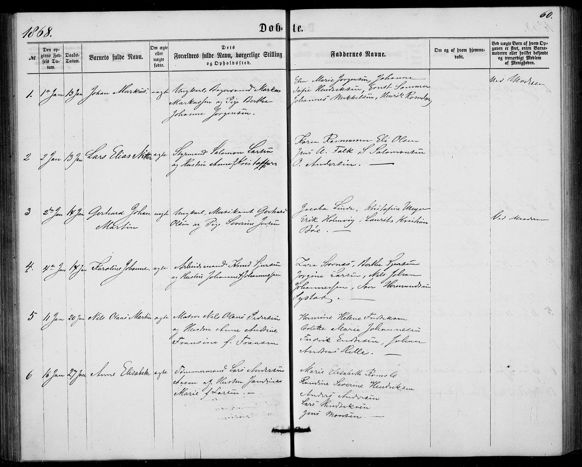 Fødselsstiftelsens sokneprestembete, ført av overlegen*, SAB/-: Parish register (official) no. A 1, 1863-1883, p. 60