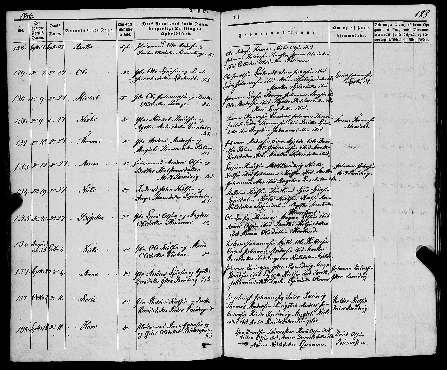 Haus sokneprestembete, AV/SAB-A-75601/H/Haa: Parish register (official) no. A 15, 1838-1847, p. 123