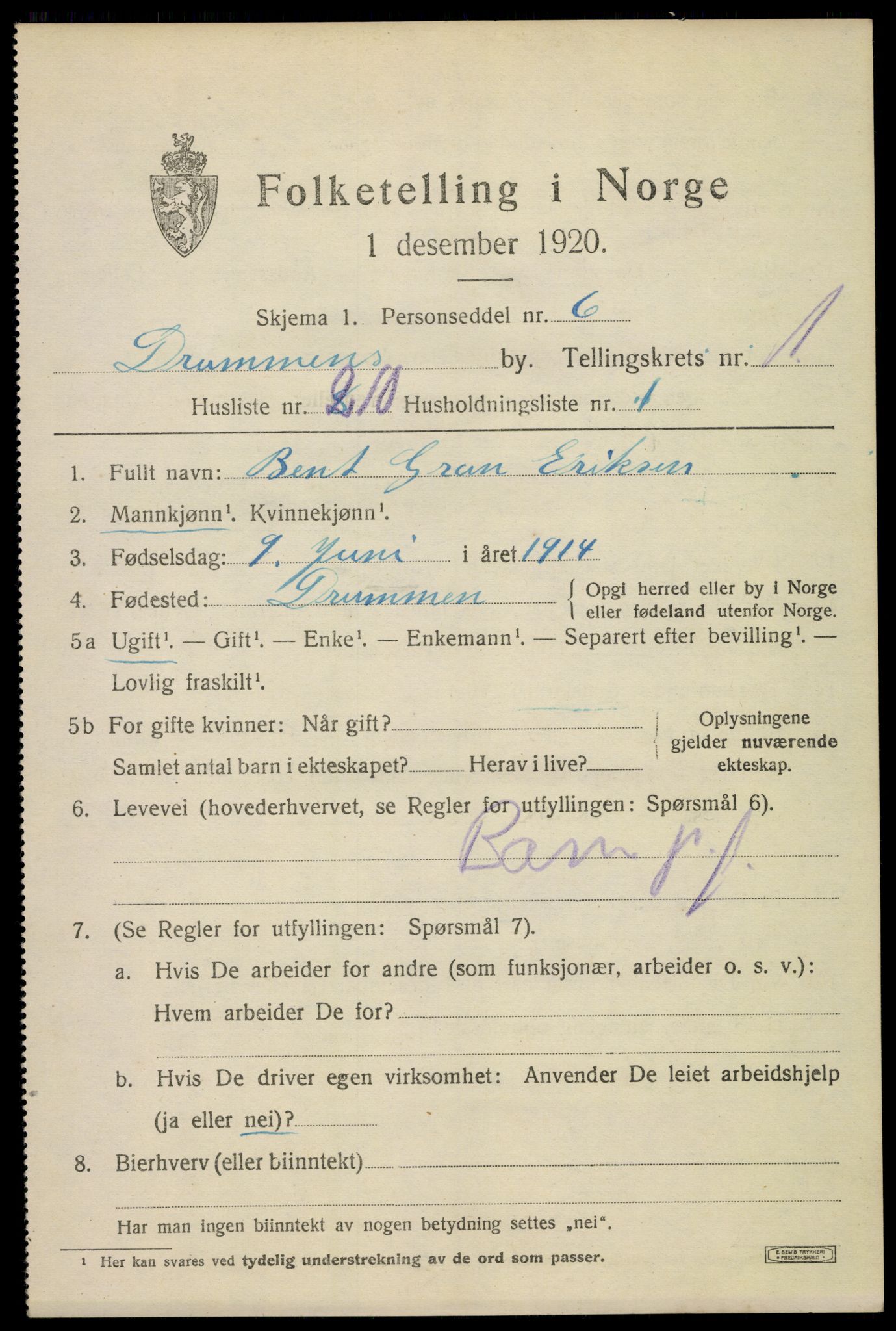 SAKO, 1920 census for Drammen, 1920, p. 22995