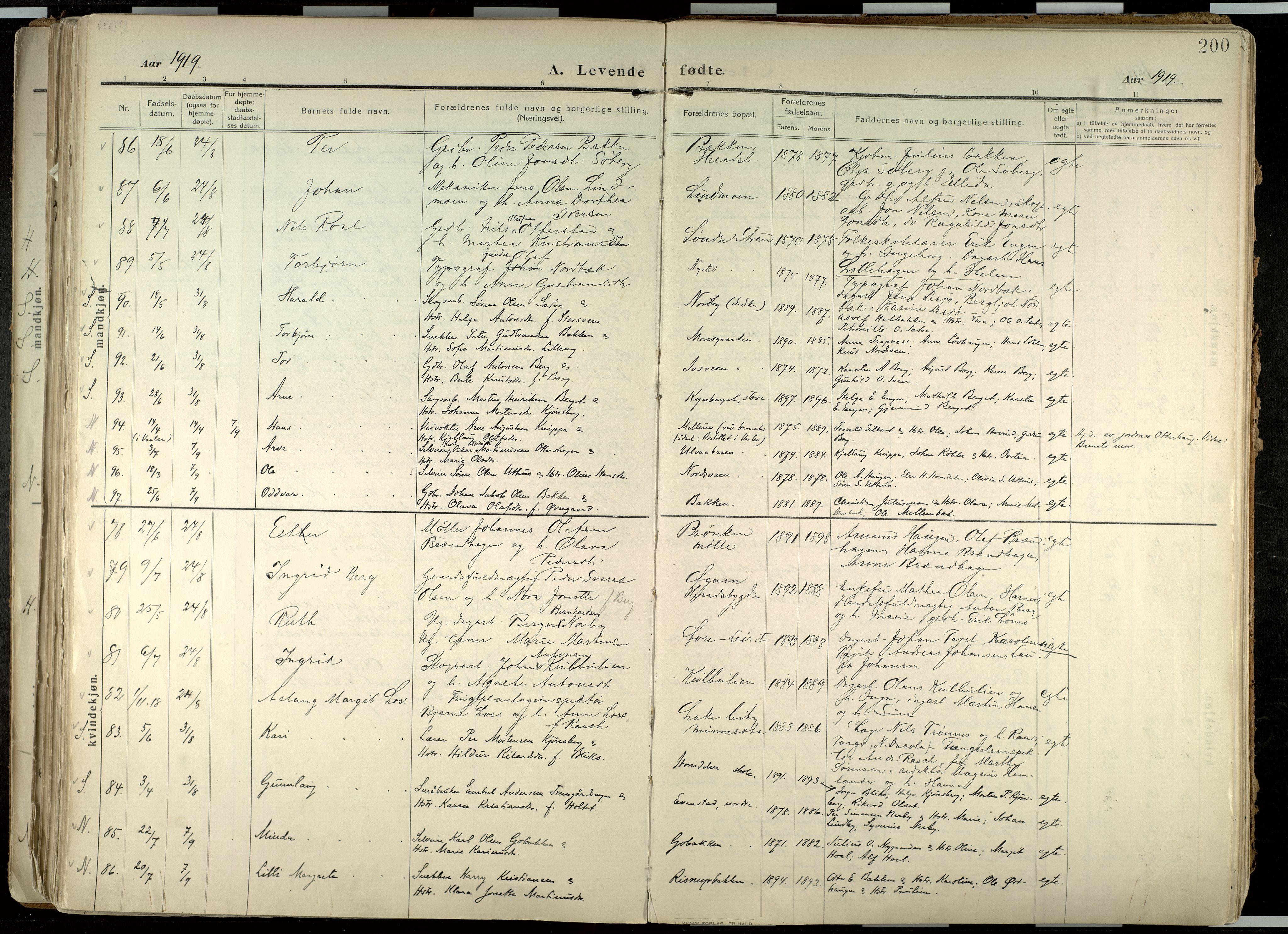 Elverum prestekontor, AV/SAH-PREST-044/H/Ha/Haa/L0020: Parish register (official) no. 20, 1909-1921, p. 200