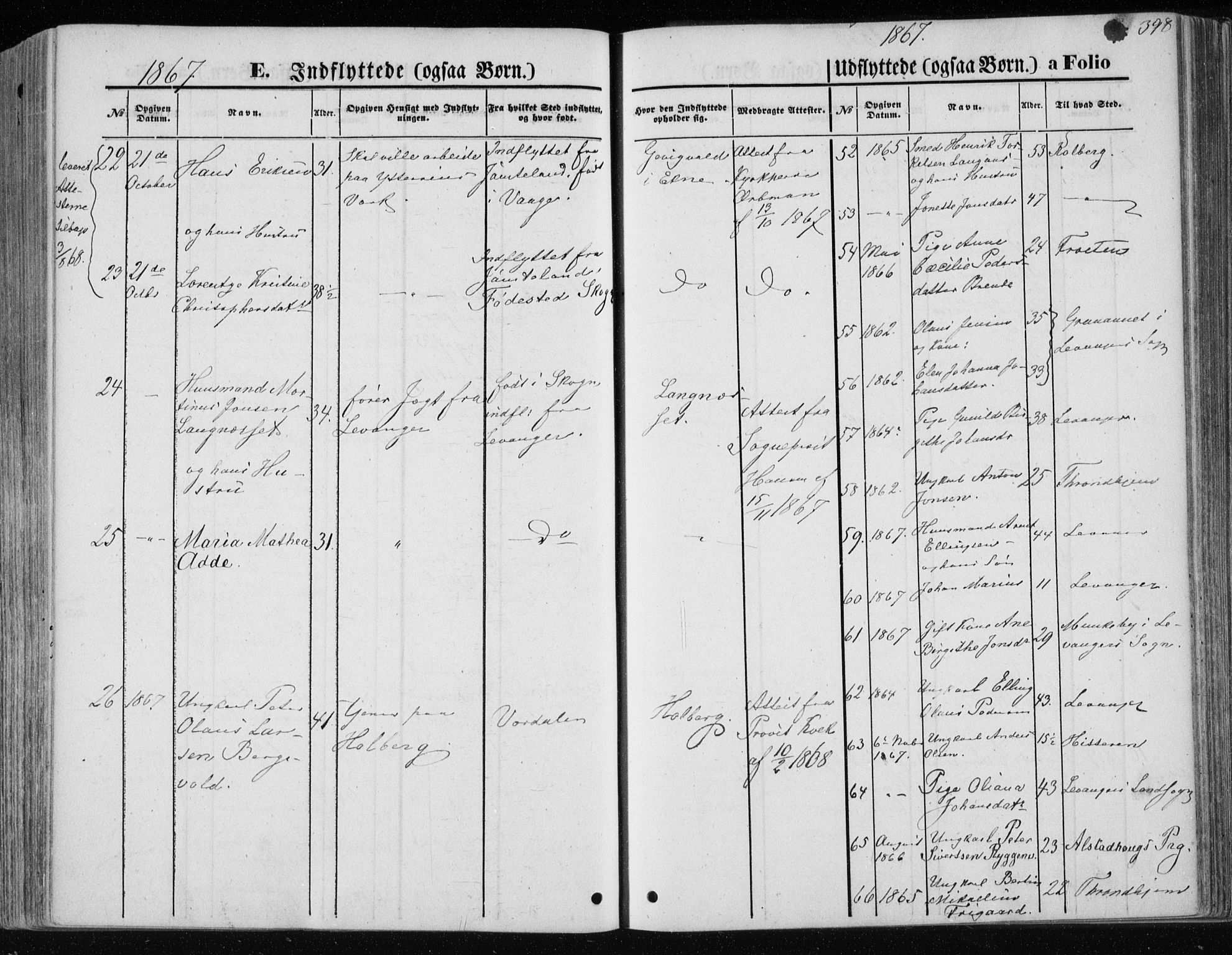 Ministerialprotokoller, klokkerbøker og fødselsregistre - Nord-Trøndelag, AV/SAT-A-1458/717/L0157: Parish register (official) no. 717A08 /1, 1863-1877, p. 398